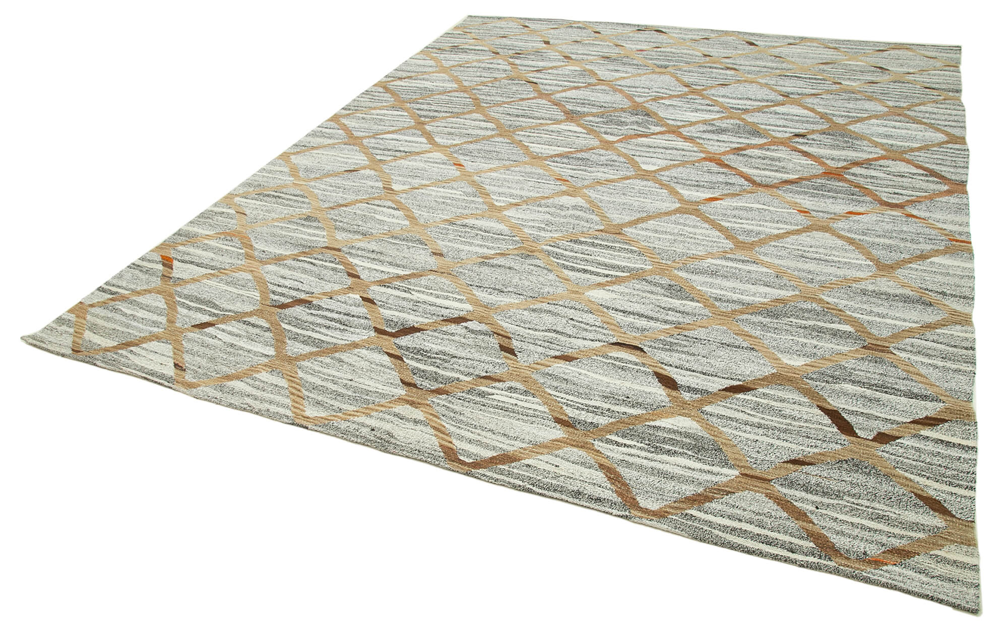 Handmade Wool Area Rug - Vintage Geometric Green 8x10 Cotton Wool Rug