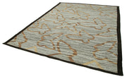 Handmade Area Rug - Blue Geometric Vintage Wool Cotton Carpet 7'9''x10'1''