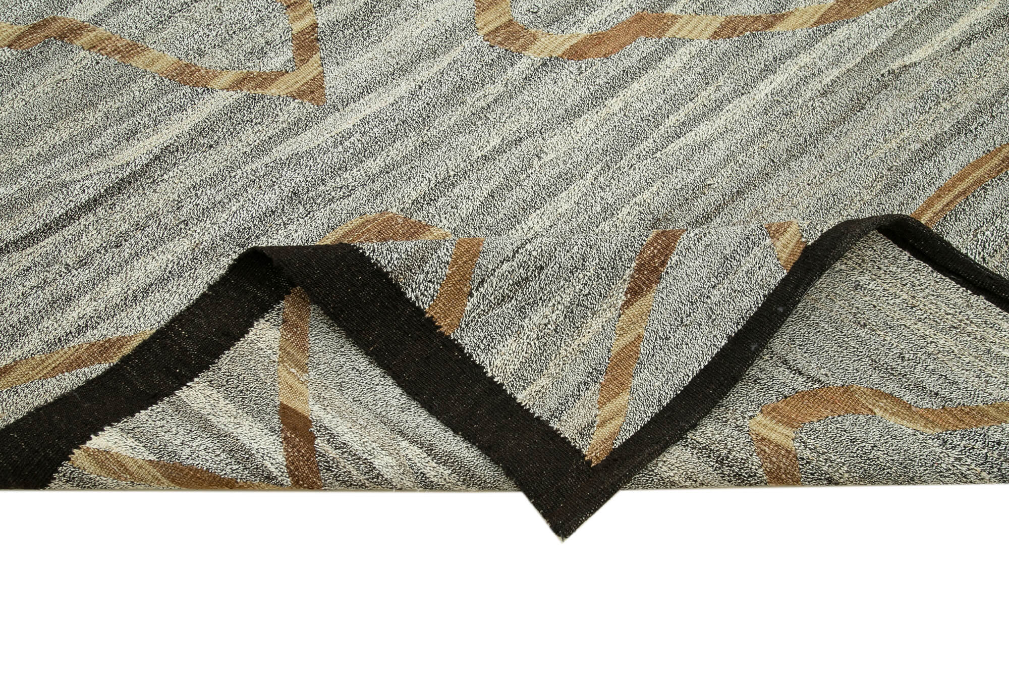 Handmade Area Rug - Blue Geometric Vintage Wool Cotton Carpet 7'9''x10'1''