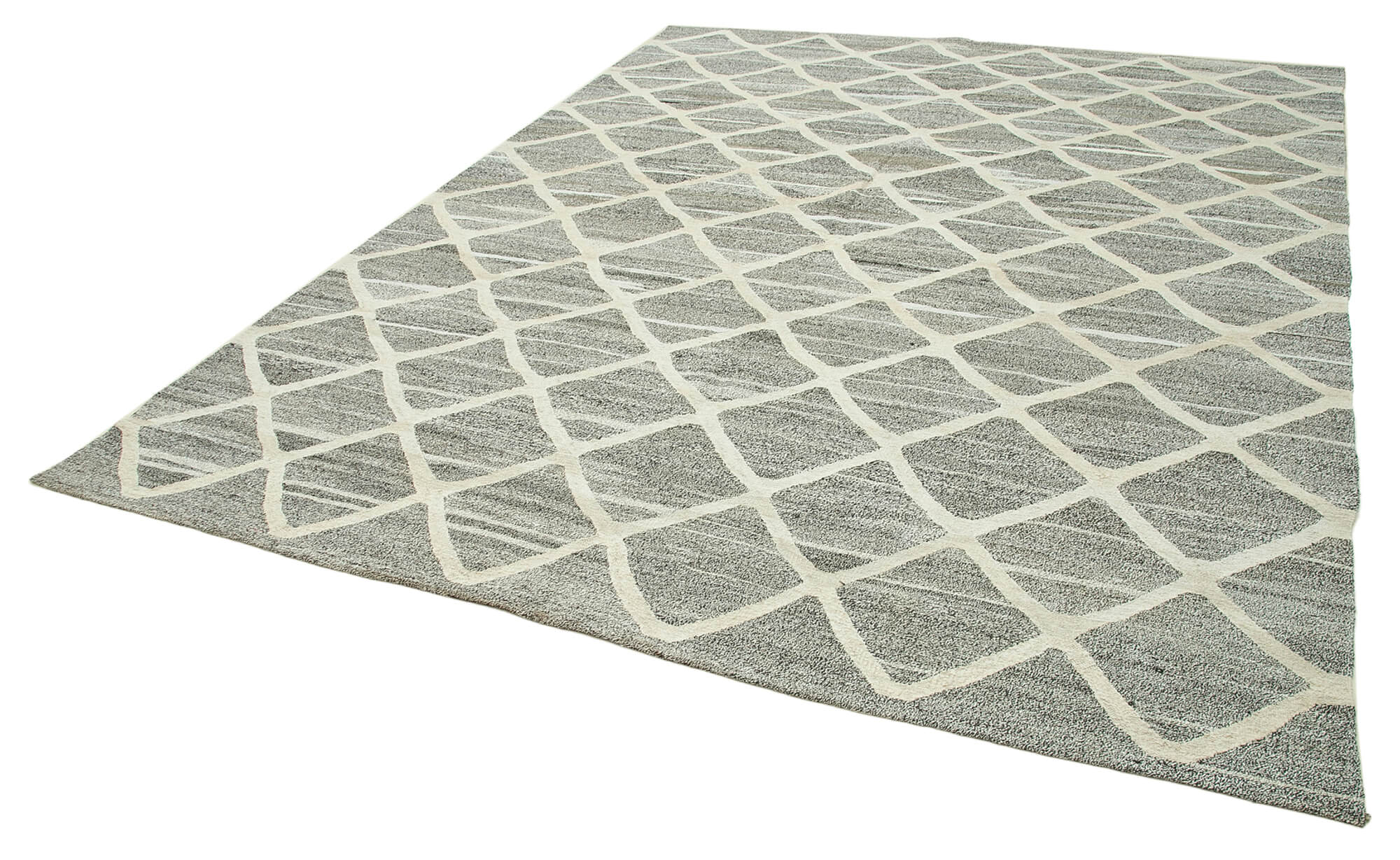 Handmade Wool Area Rug – Yellow Geometric Cotton Wool Rug 8'0''x10'1'' Durable Cotton Weave