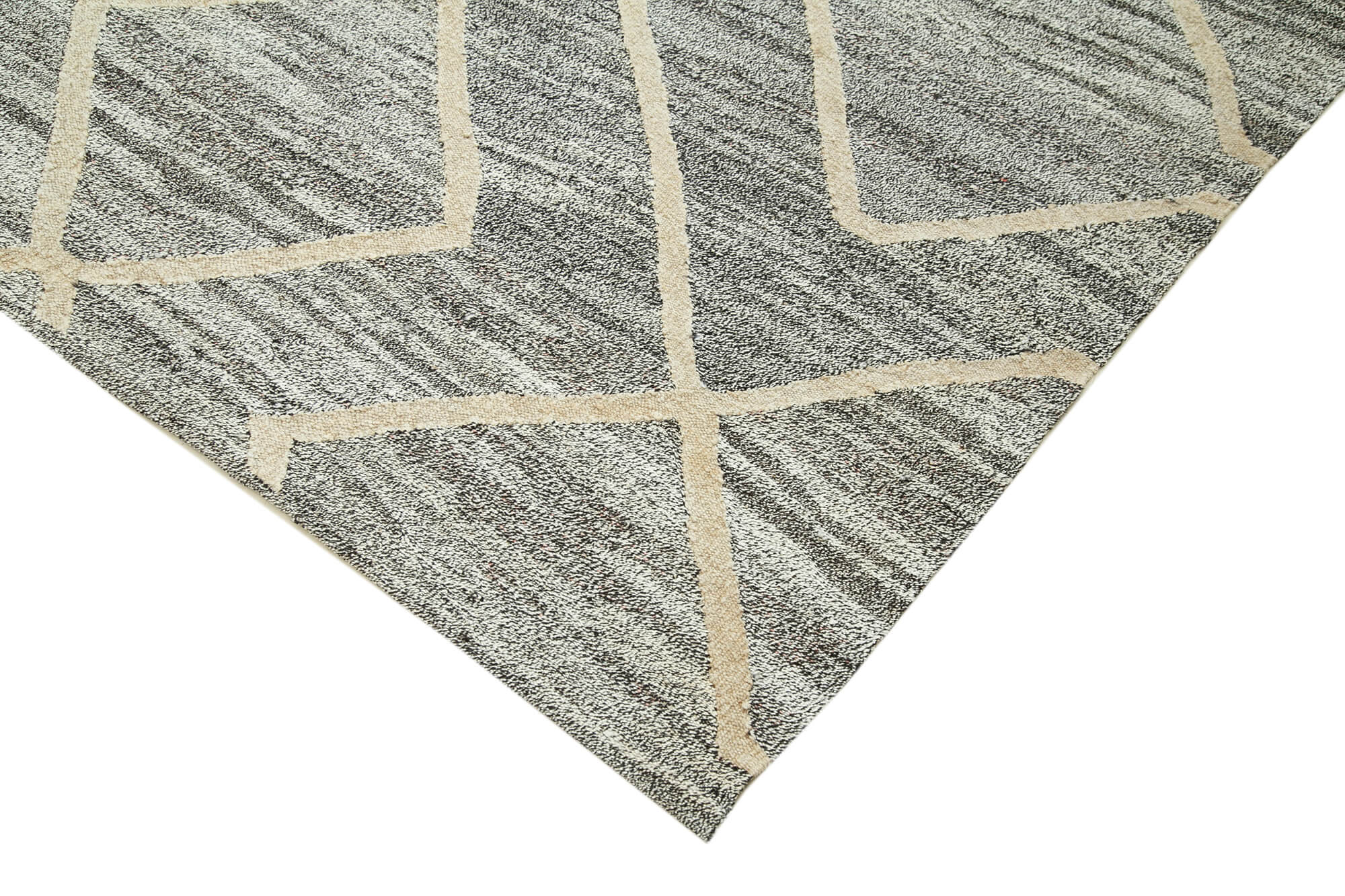Handmade Area Rug - Vintage Grey Geometric Cotton Wool Carpet 7'10''x9'10''