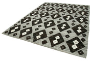 Handmade Wool Area Rug – Black Geometric Cotton Wool Rug 8'x10'4'' | Turkish Vintage