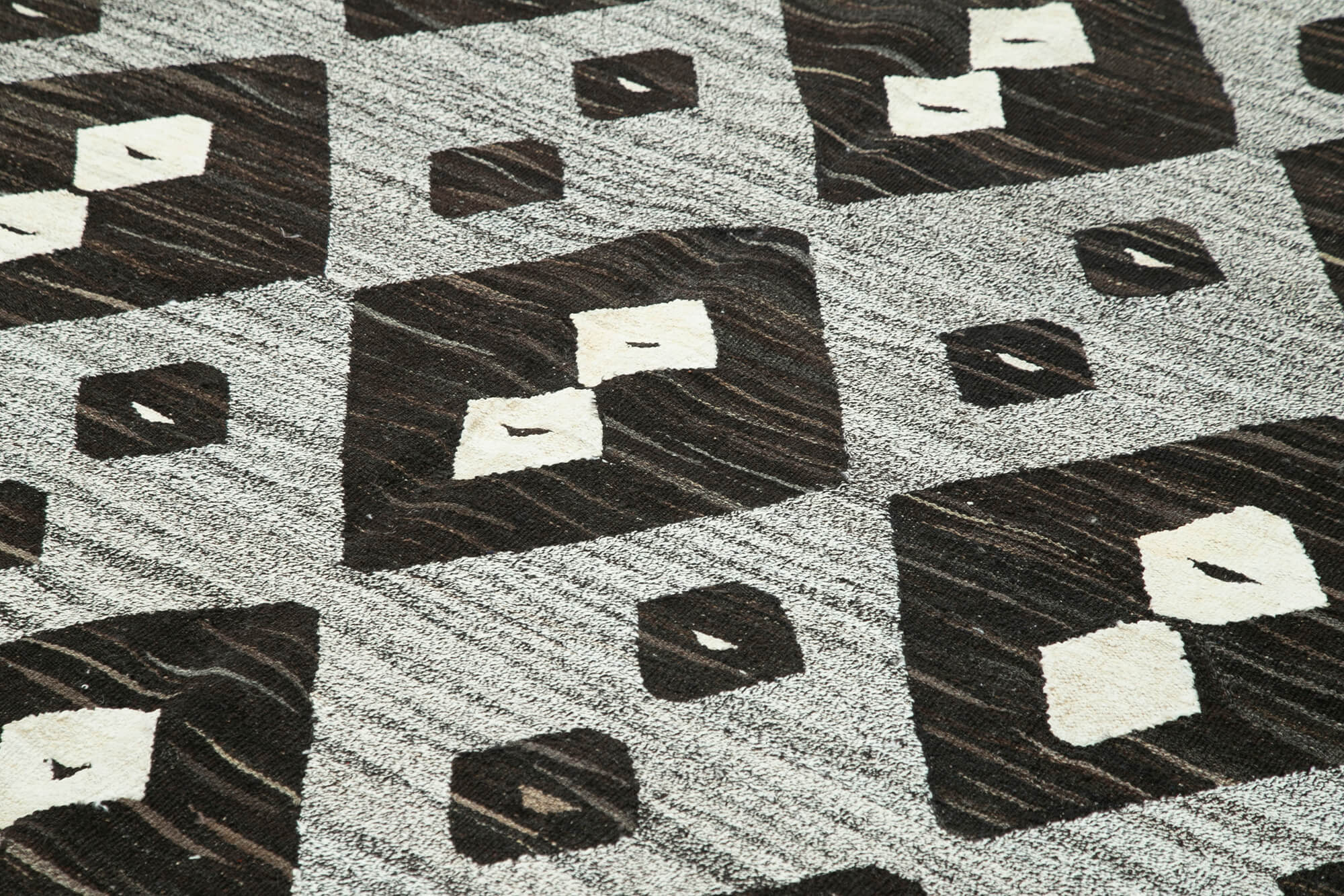 Handmade Wool Area Rug – Black Geometric Cotton Wool Rug 8'x10'4'' | Turkish Vintage