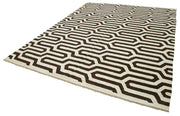 Handmade Area Rug - Geometric Brown Cotton Wool Vintage Turkish Carpet 8x10