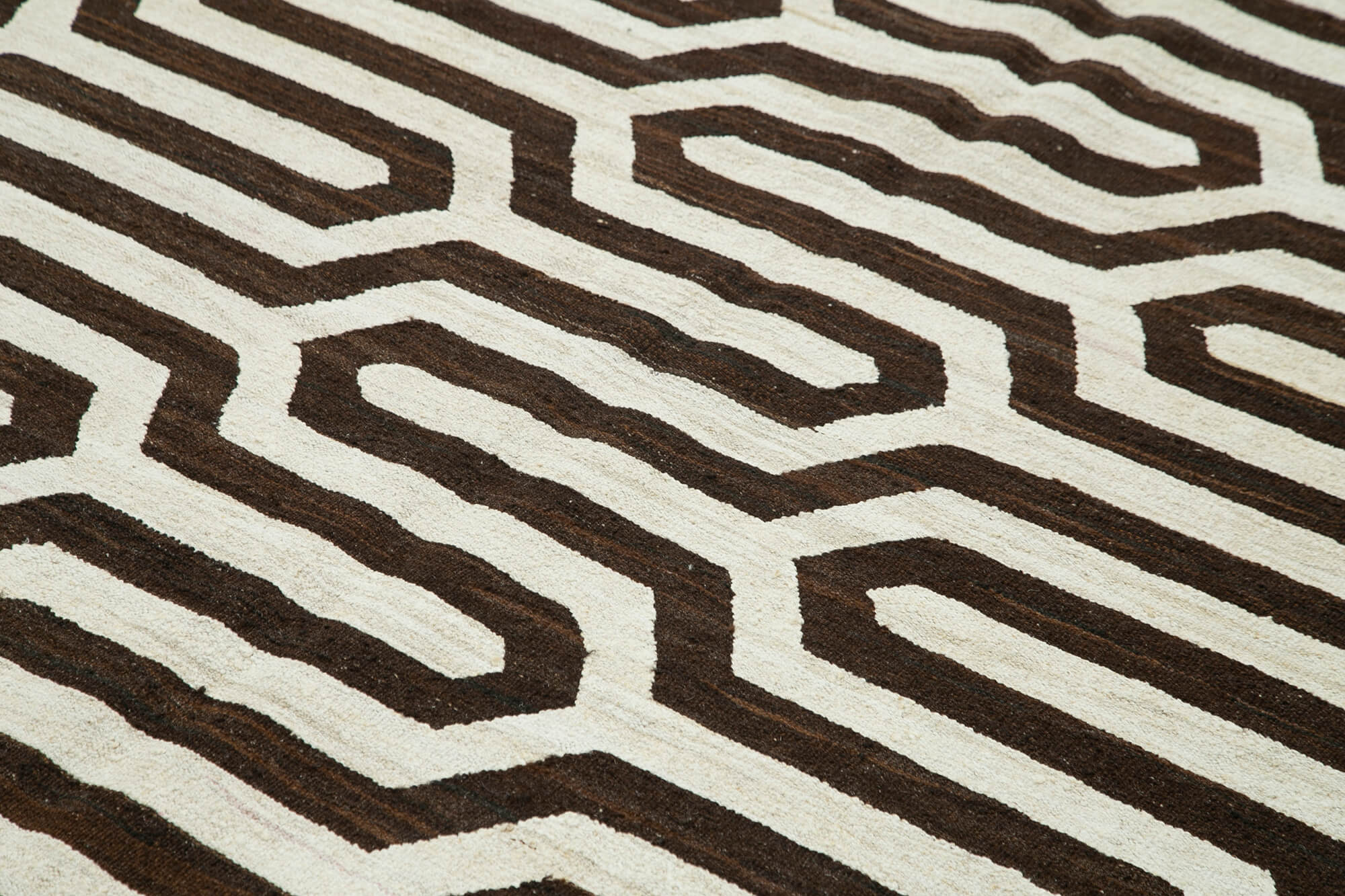 Handmade Area Rug - Geometric Brown Cotton Wool Vintage Turkish Carpet 8x10