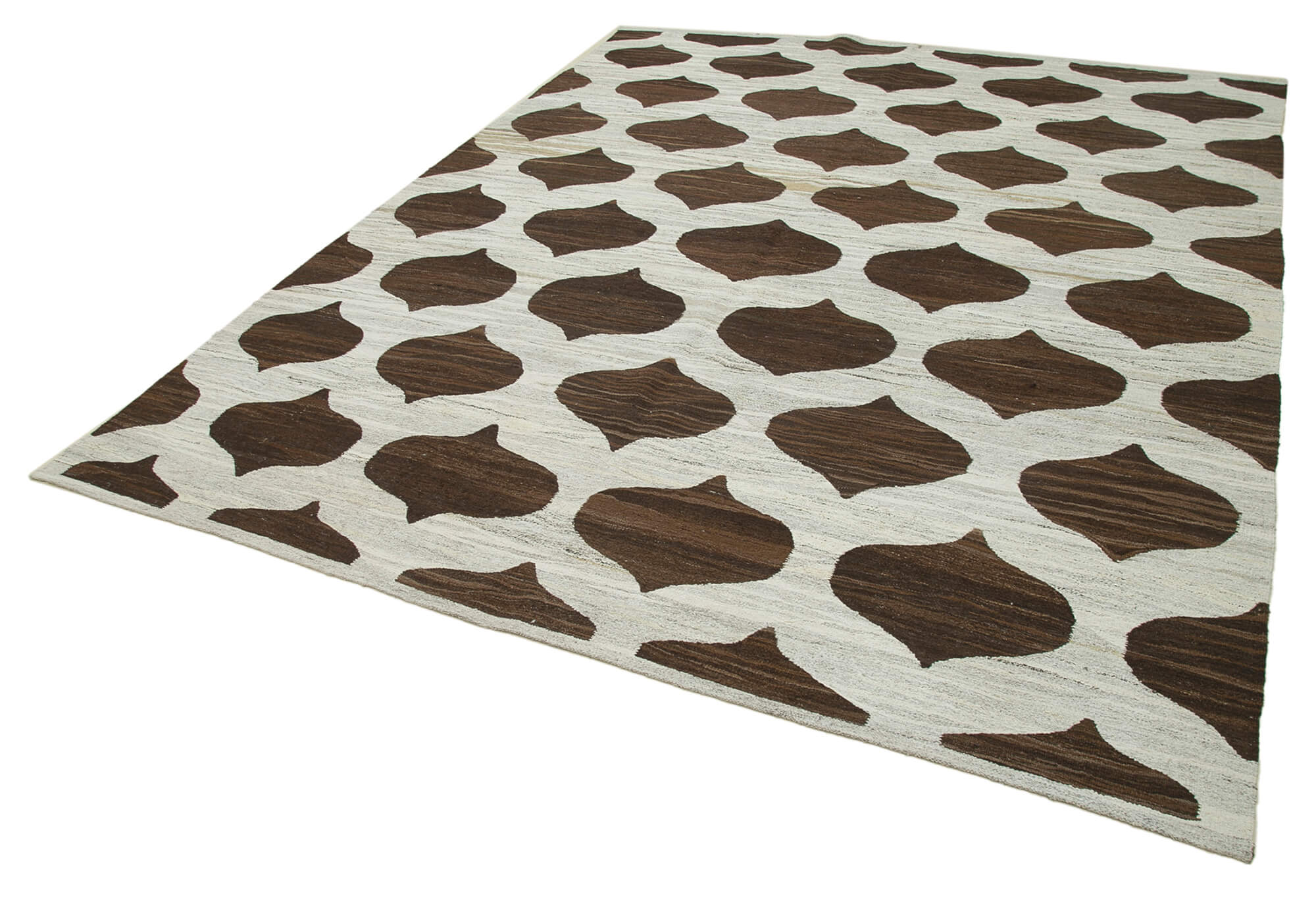 Handmade Wool Area Rug - Brown Cotton Geometric Rug 7'11'' x 10'4'' Eco Friendly