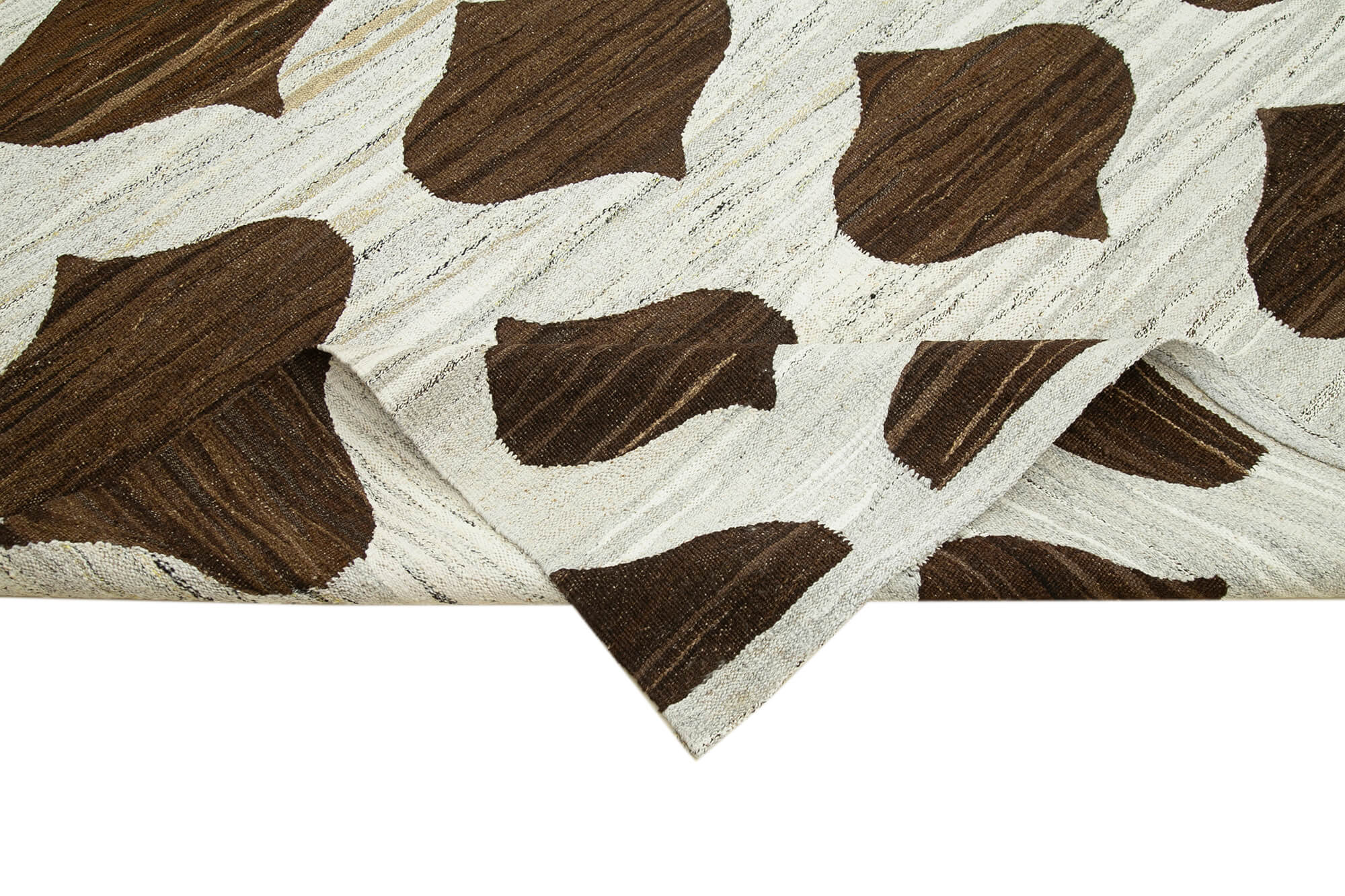Handmade Wool Area Rug - Brown Cotton Geometric Rug 7'11'' x 10'4'' Eco Friendly