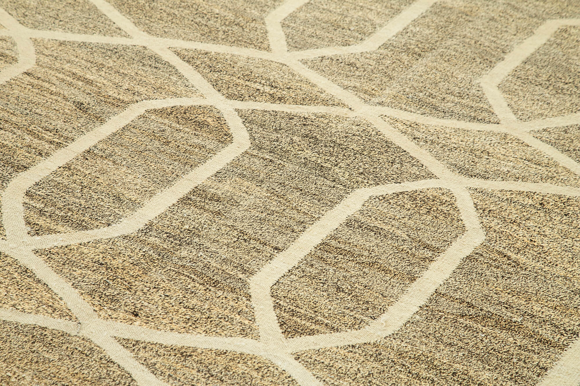 Handmade Area Rug – Beige Geometric Cotton Wool Rug 8'2'' x 10'2'' | Turkish Vintage Carpet
