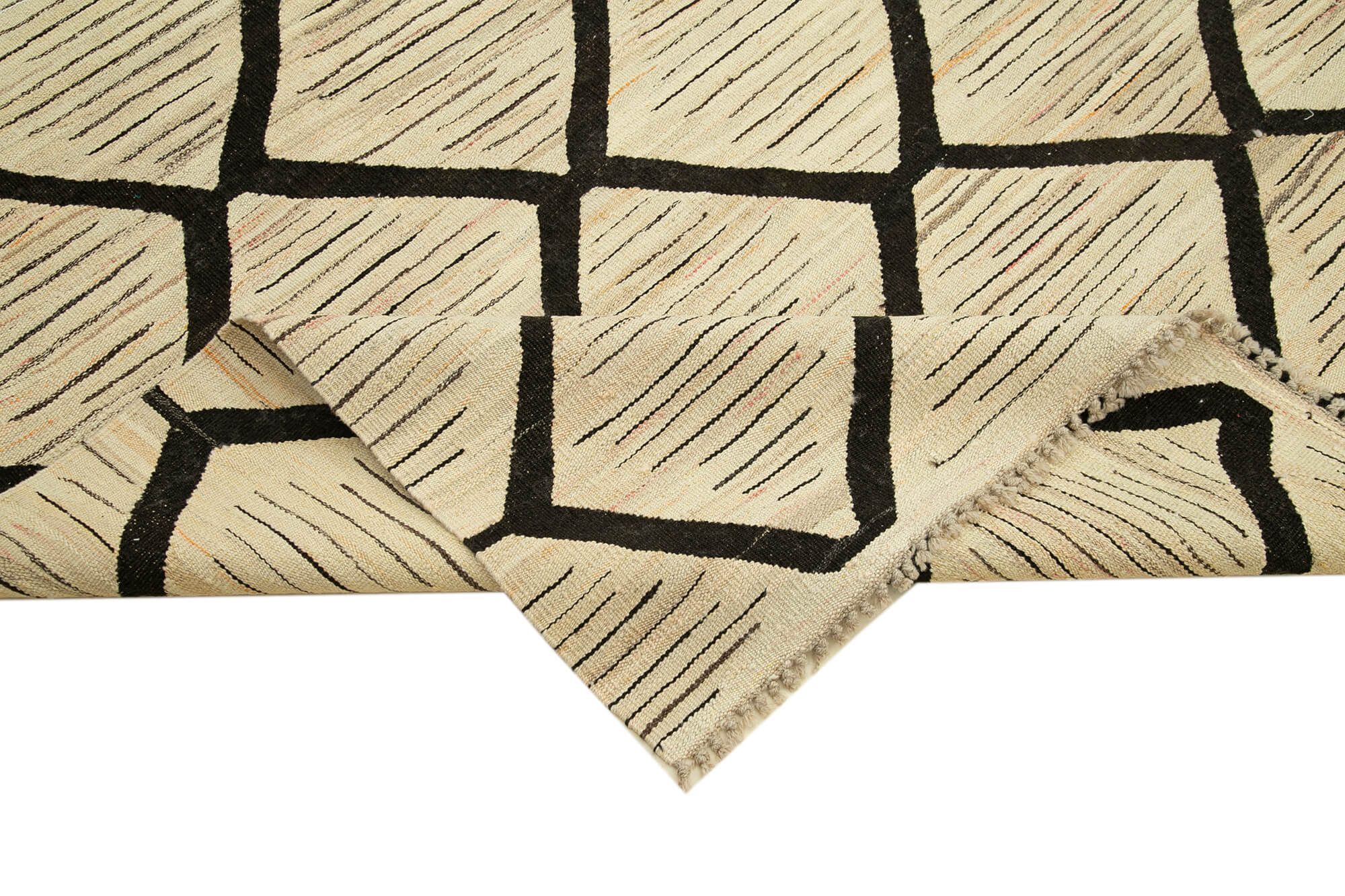 Handmade Area Rug – Beige Geometric Cotton Wool Soft Textured Rug 8'1''x10'