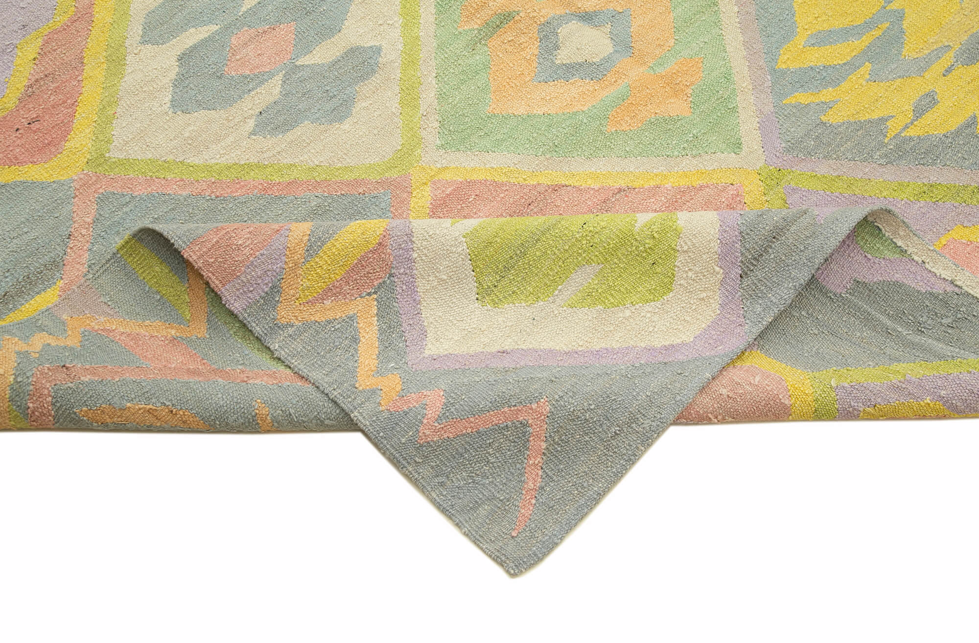 Handmade Area Rug - Vintage Turkish Carpet 10x13, Soft Wool & Cotton Geometric Design