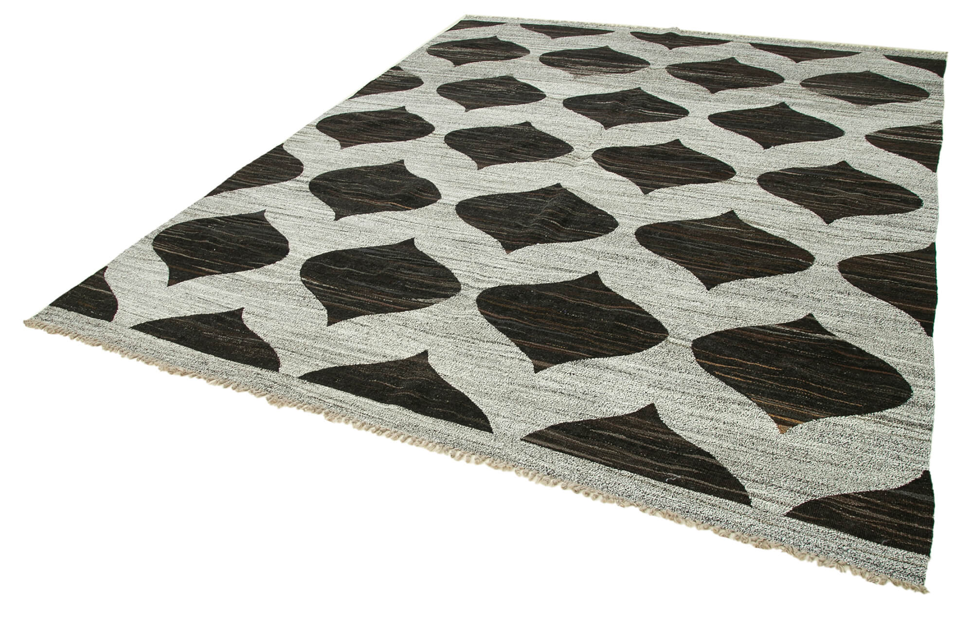 Handmade Area Rug – Green Geometric Cotton Wool Vintage Handwoven Carpet 7'11" x 10'4"