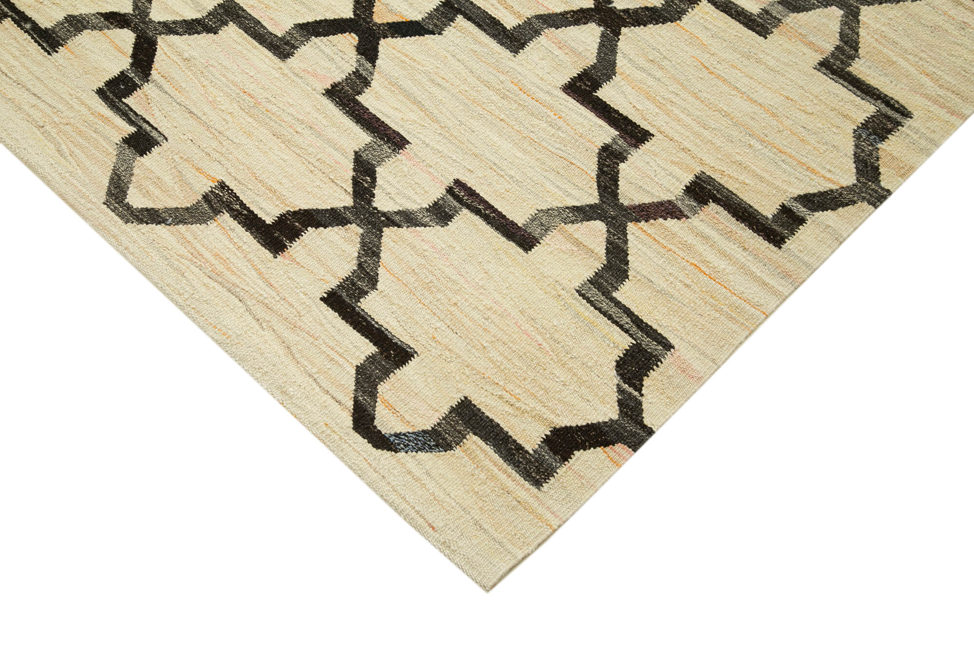 Handmade Area Rug - Black Geometric Cotton Wool Vintage Hand Woven Carpet 7'11" x 10'