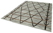 Handmade Area Rug - Geometric Cotton Wool 8x10 Vintage Turkish Wool Rug