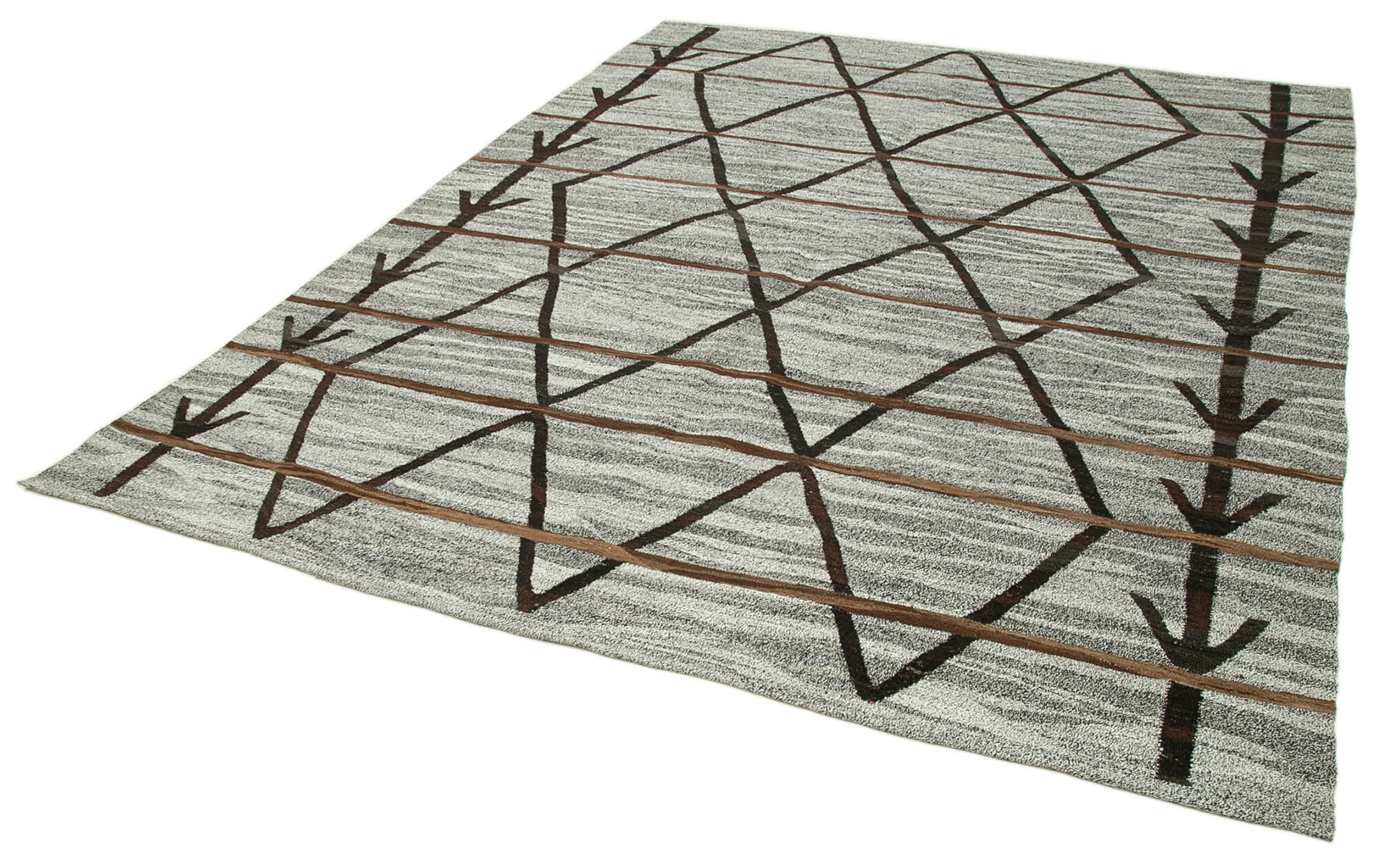 Handmade Area Rug - Geometric Cotton Wool 8x10 Vintage Turkish Wool Rug