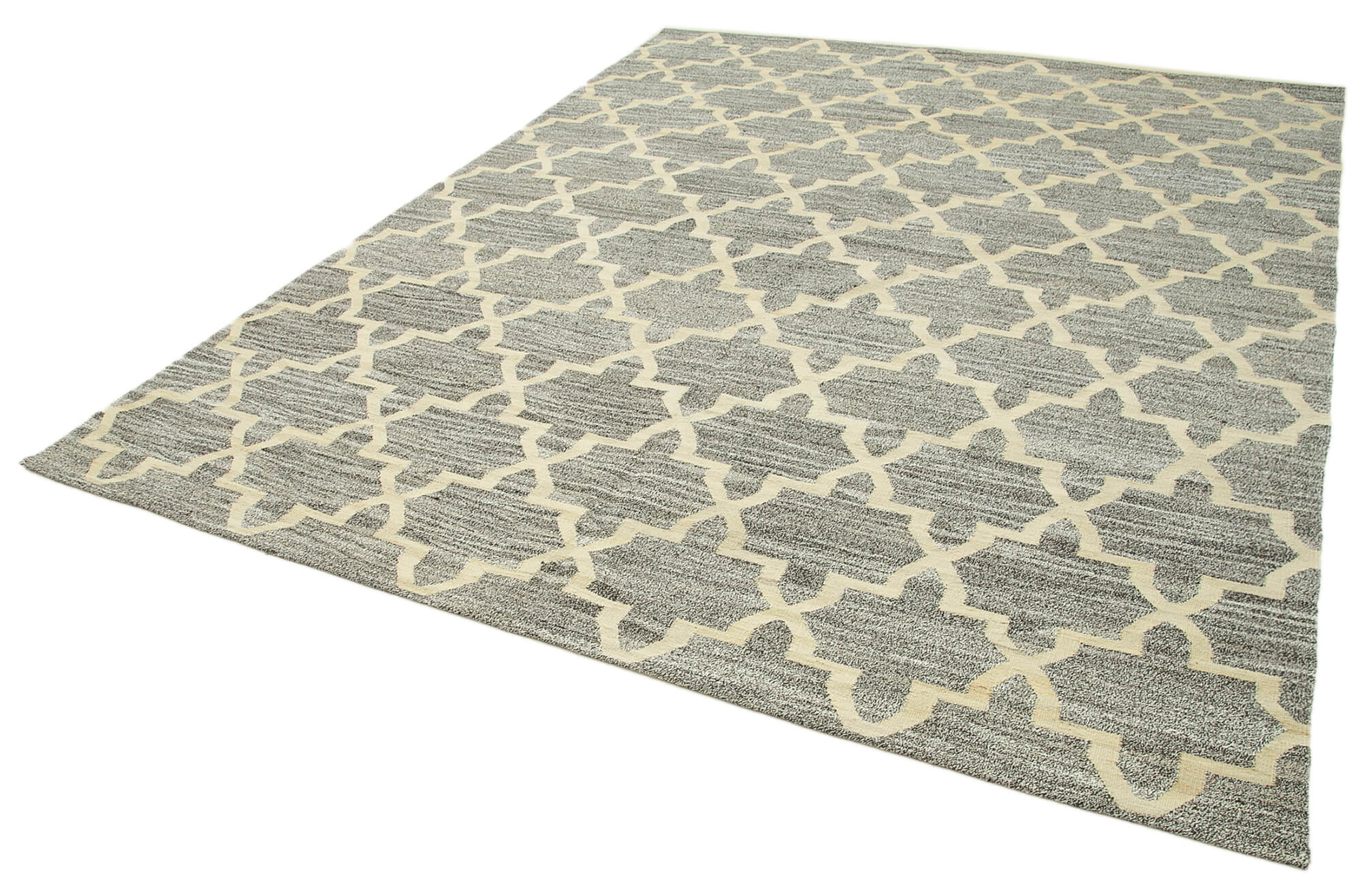 Handmade Wool Area Rug – Grey Geometric Pattern Rug | Durable Cotton Wool Carpet 7'11''x10'