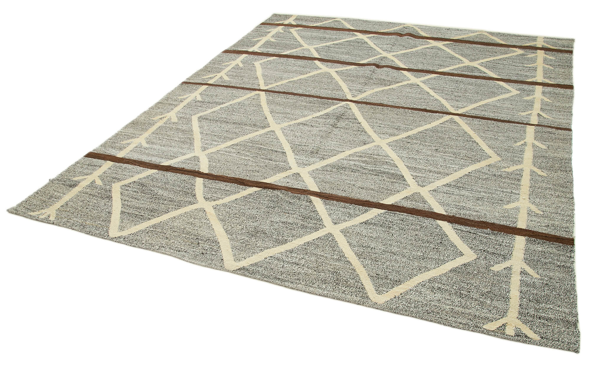 Handmade Area Rug – Geometric Cotton Wool Vintage Turkish Carpet 8'1''x9'11''