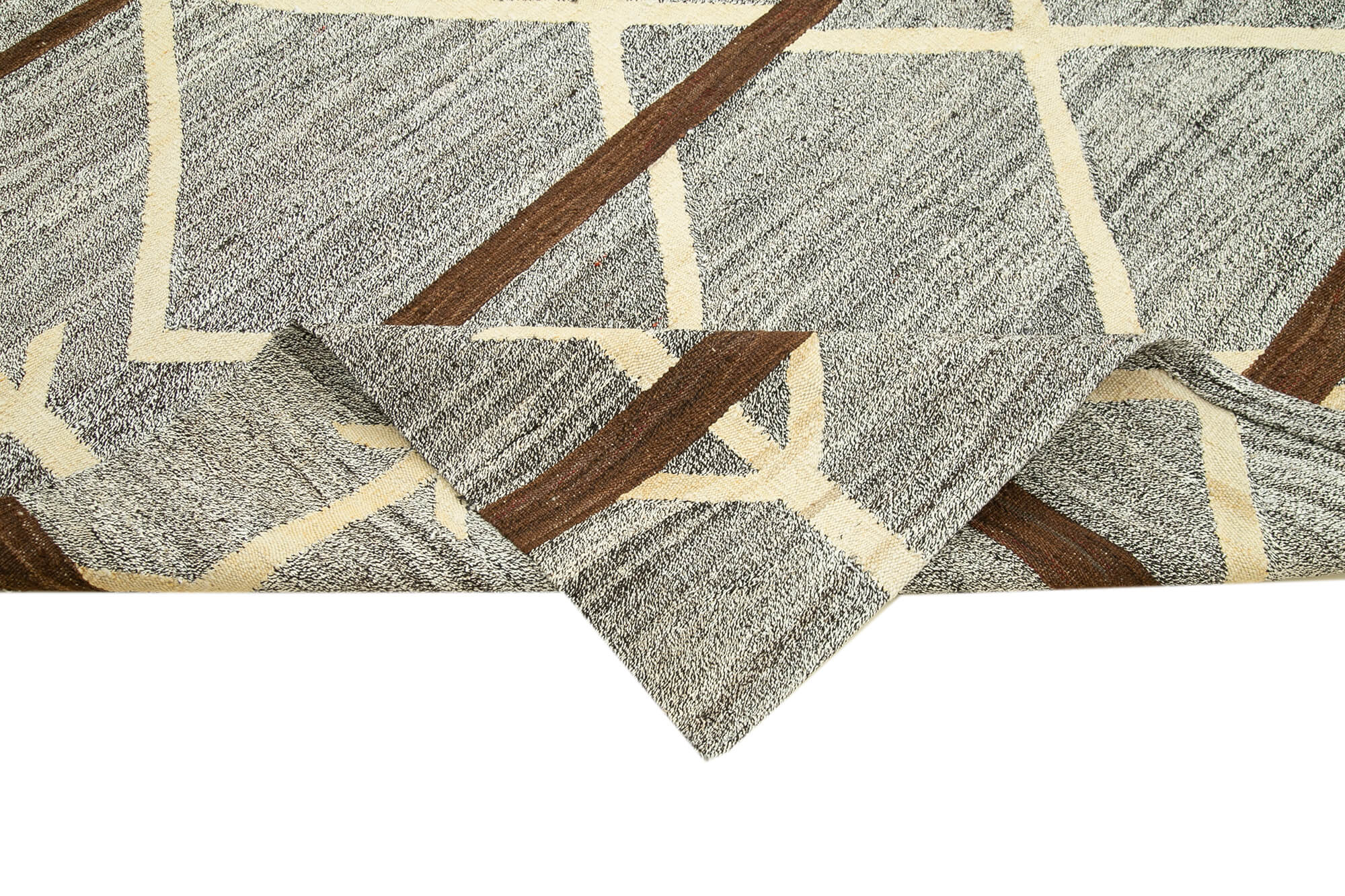 Handmade Area Rug – Geometric Cotton Wool Vintage Turkish Carpet 8'1''x9'11''