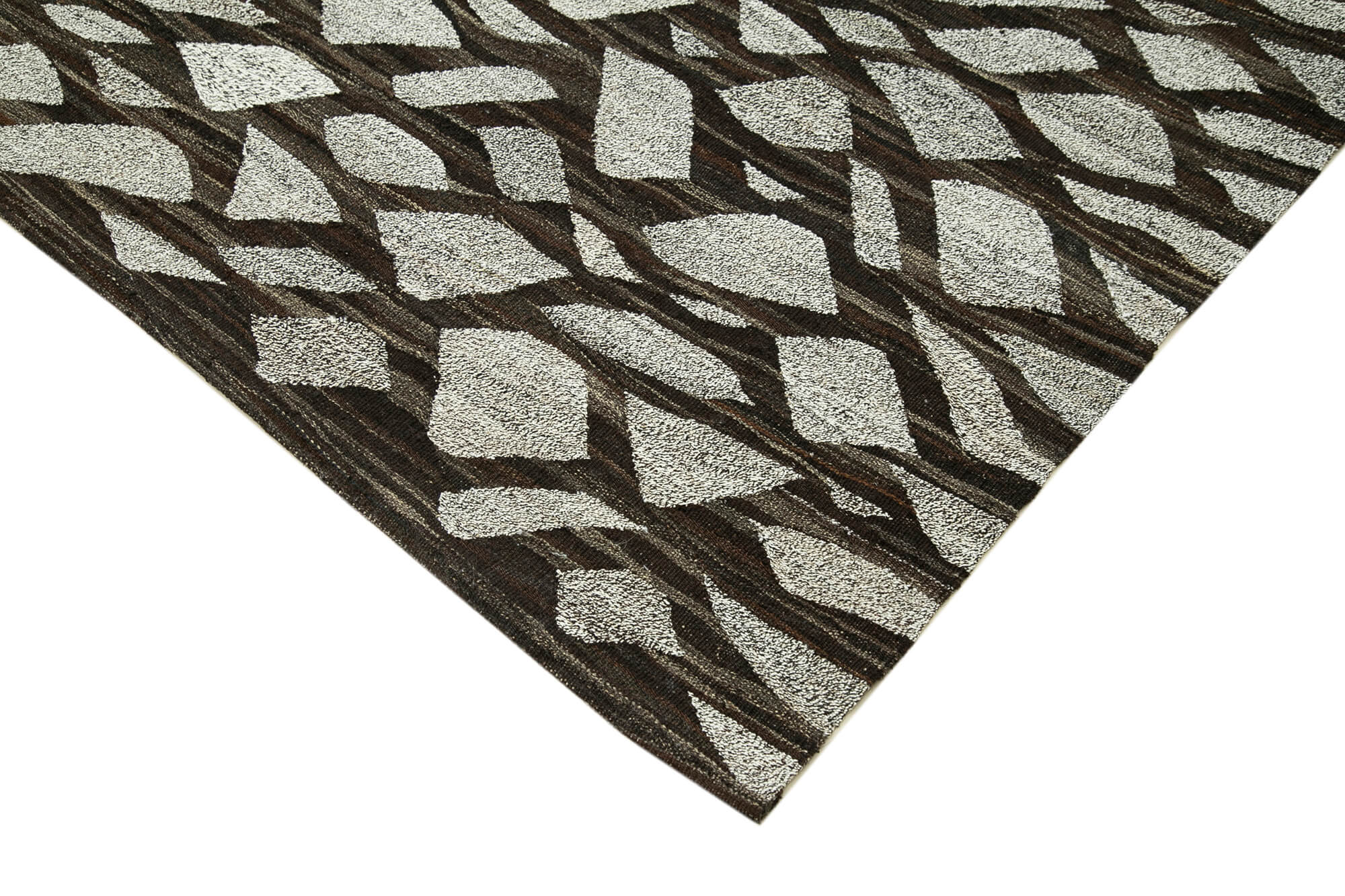 Handmade Area Rug - Grey Geometric Cotton Wool Vintage Handwoven Carpet 8'1"x10'1"