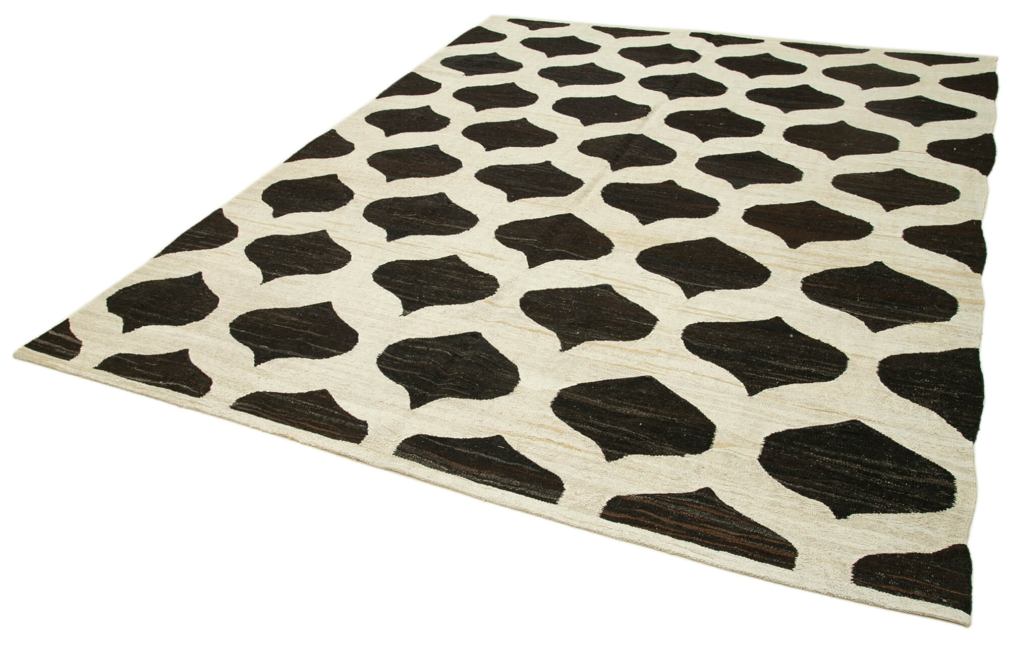 Scrap Beige Geometric Cotton Wool Handmade Area Rug 8'2'' x 10'2''