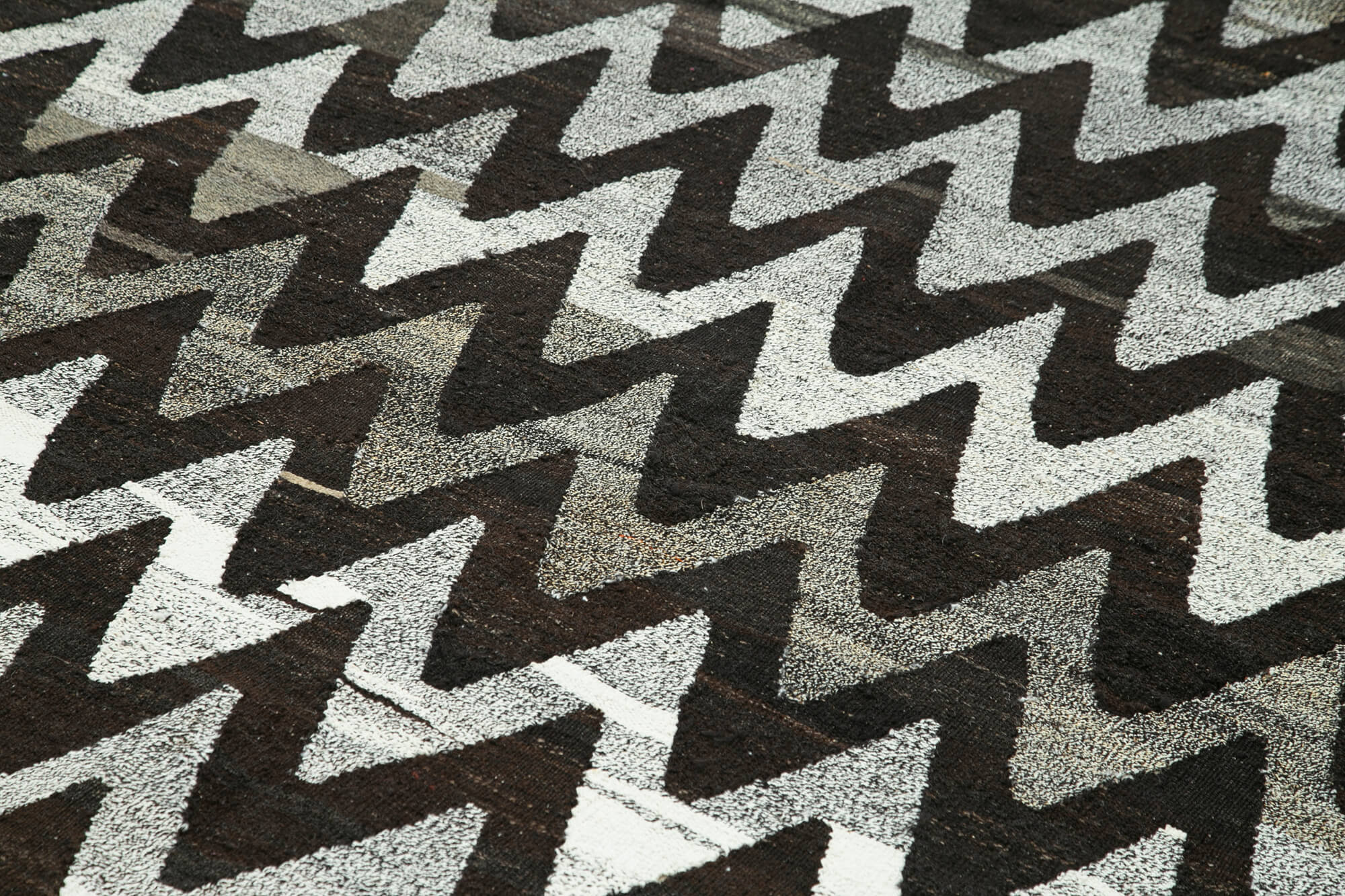 Handmade Area Rug - Grey Geometric Cotton Wool Vintage Handwoven Carpet 7'7''x10'