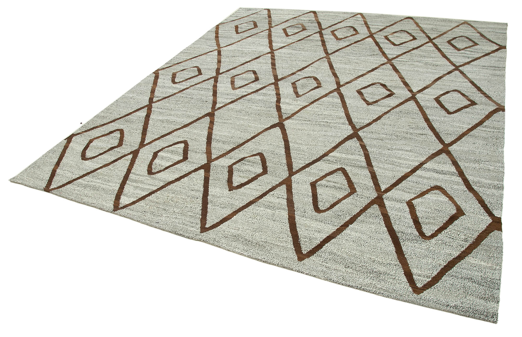 Handmade Area Rug - Geometric Cotton Wool Vintage Handwoven Carpet 8'0'' x 9'6''