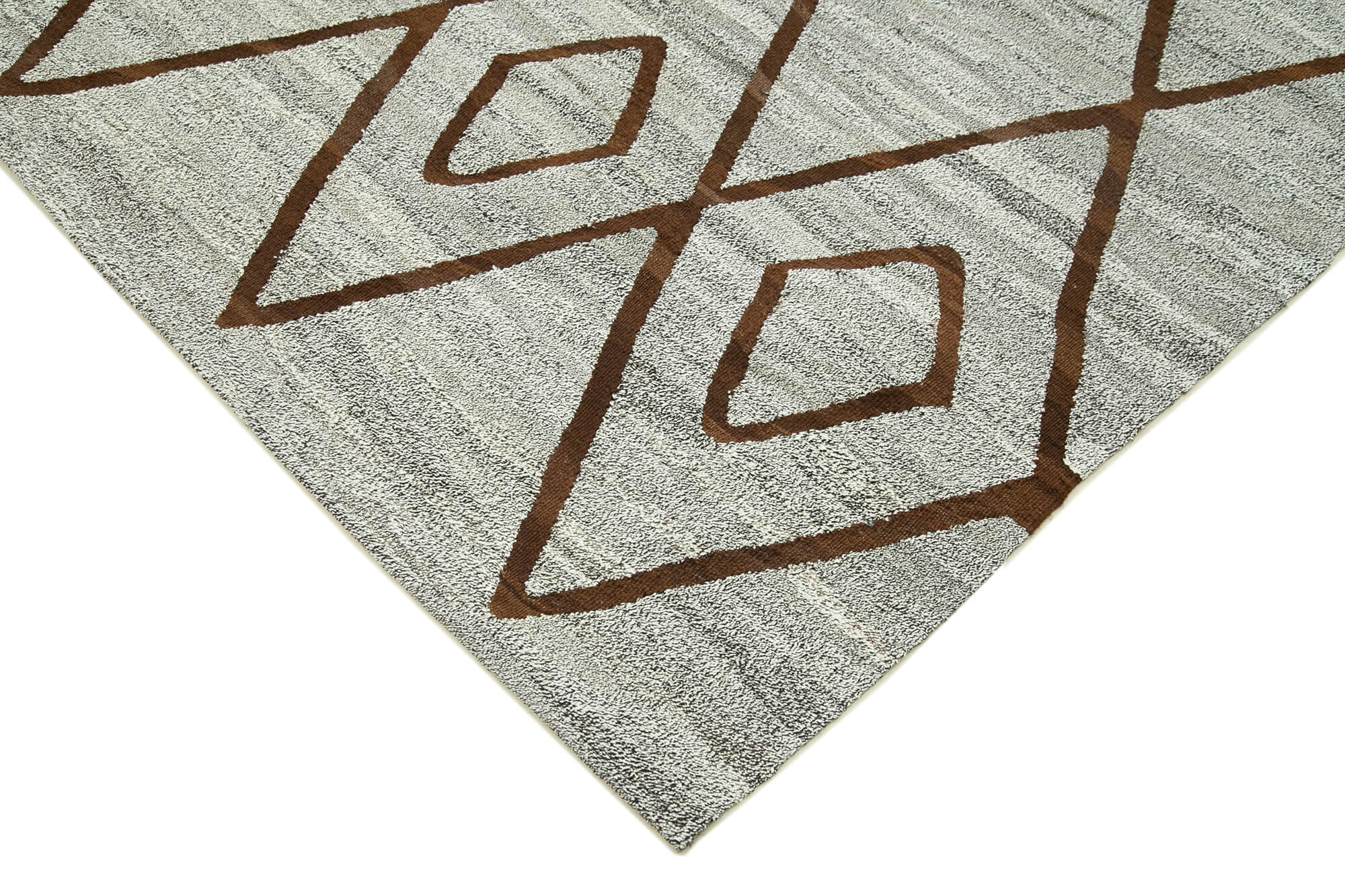 Handmade Area Rug - Geometric Cotton Wool Vintage Handwoven Carpet 8'0'' x 9'6''