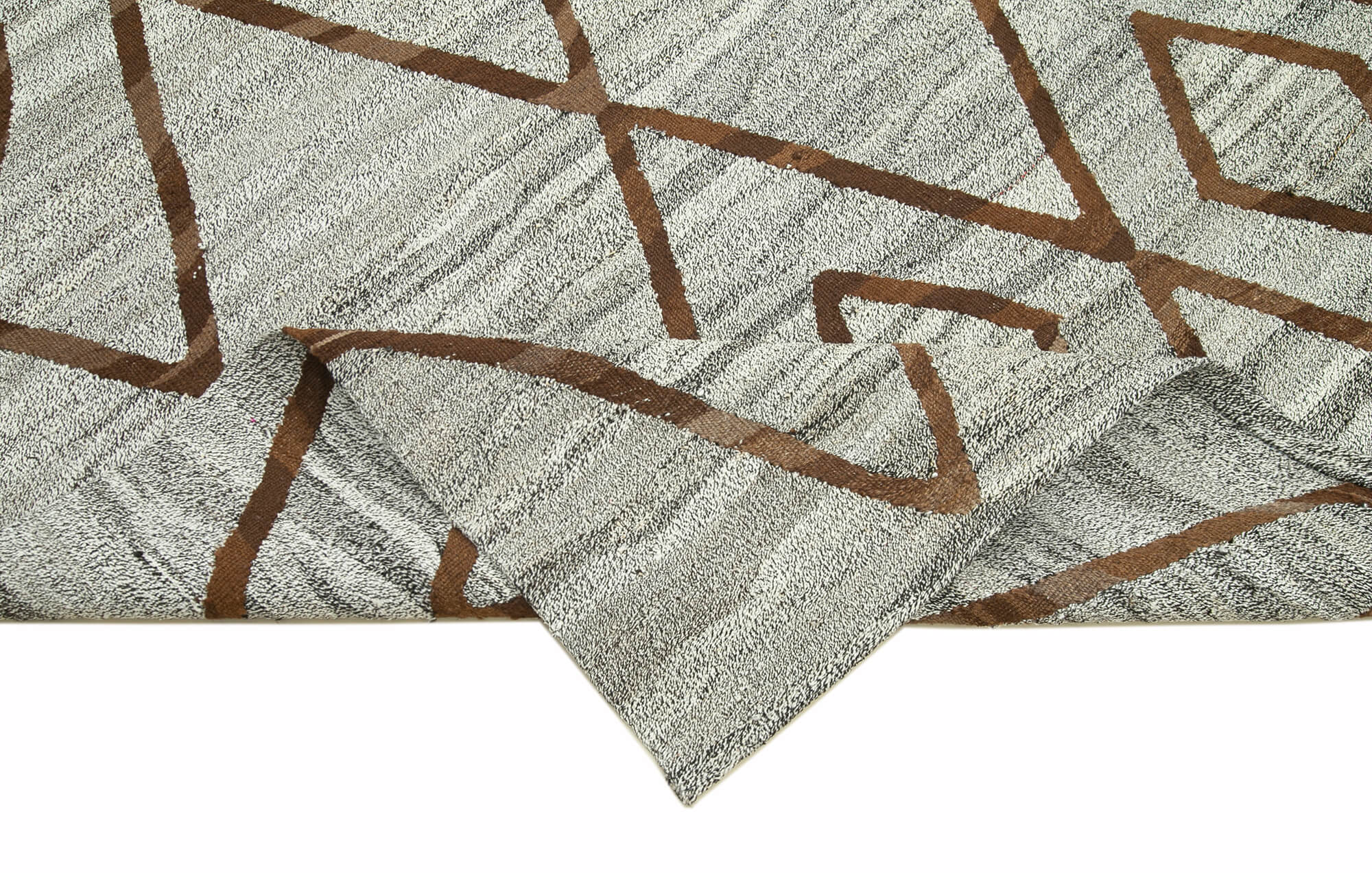 Handmade Area Rug - Geometric Cotton Wool Vintage Handwoven Carpet 8'0'' x 9'6''