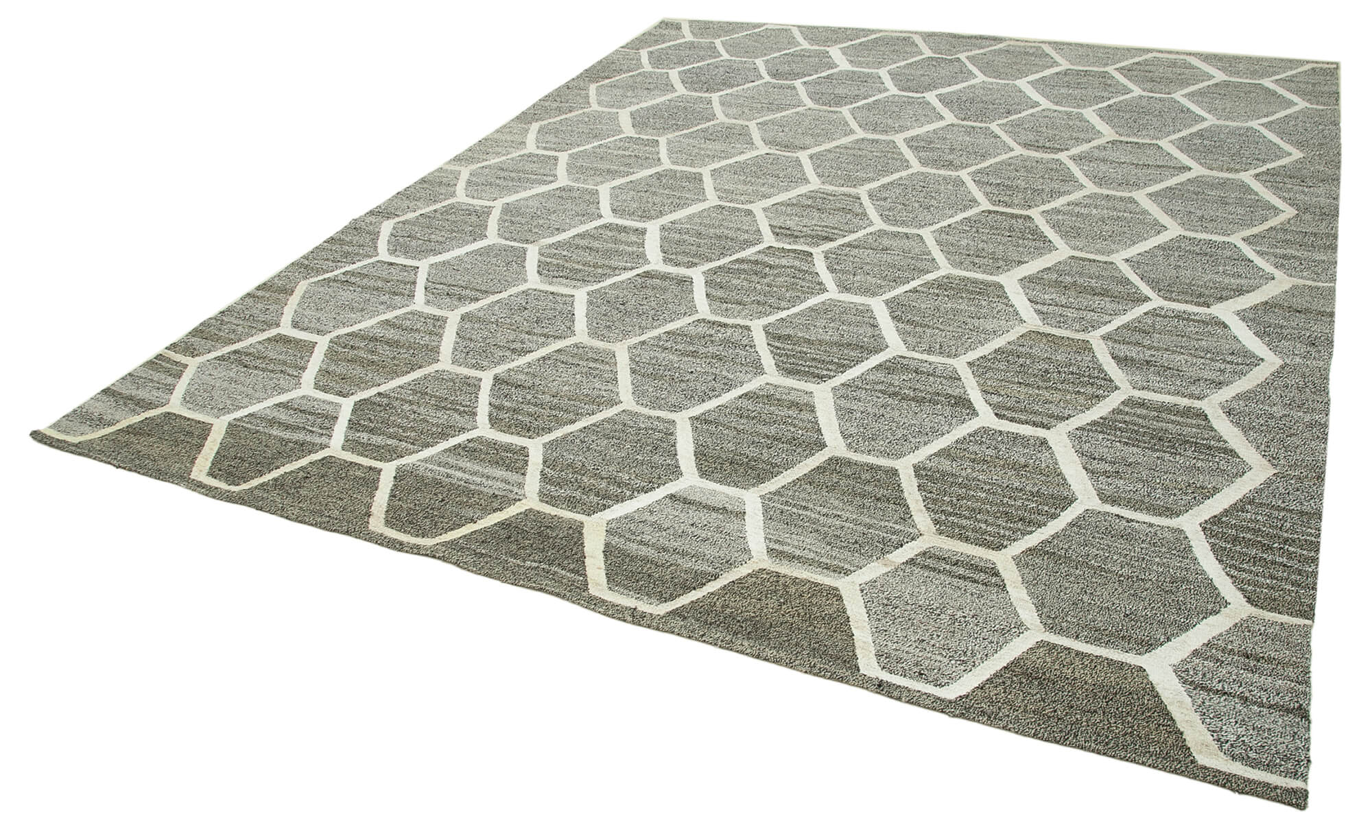 Handmade Wool Area Rug – Grey Geometric Vintage Hand Woven Rug 8'3''x9'11''