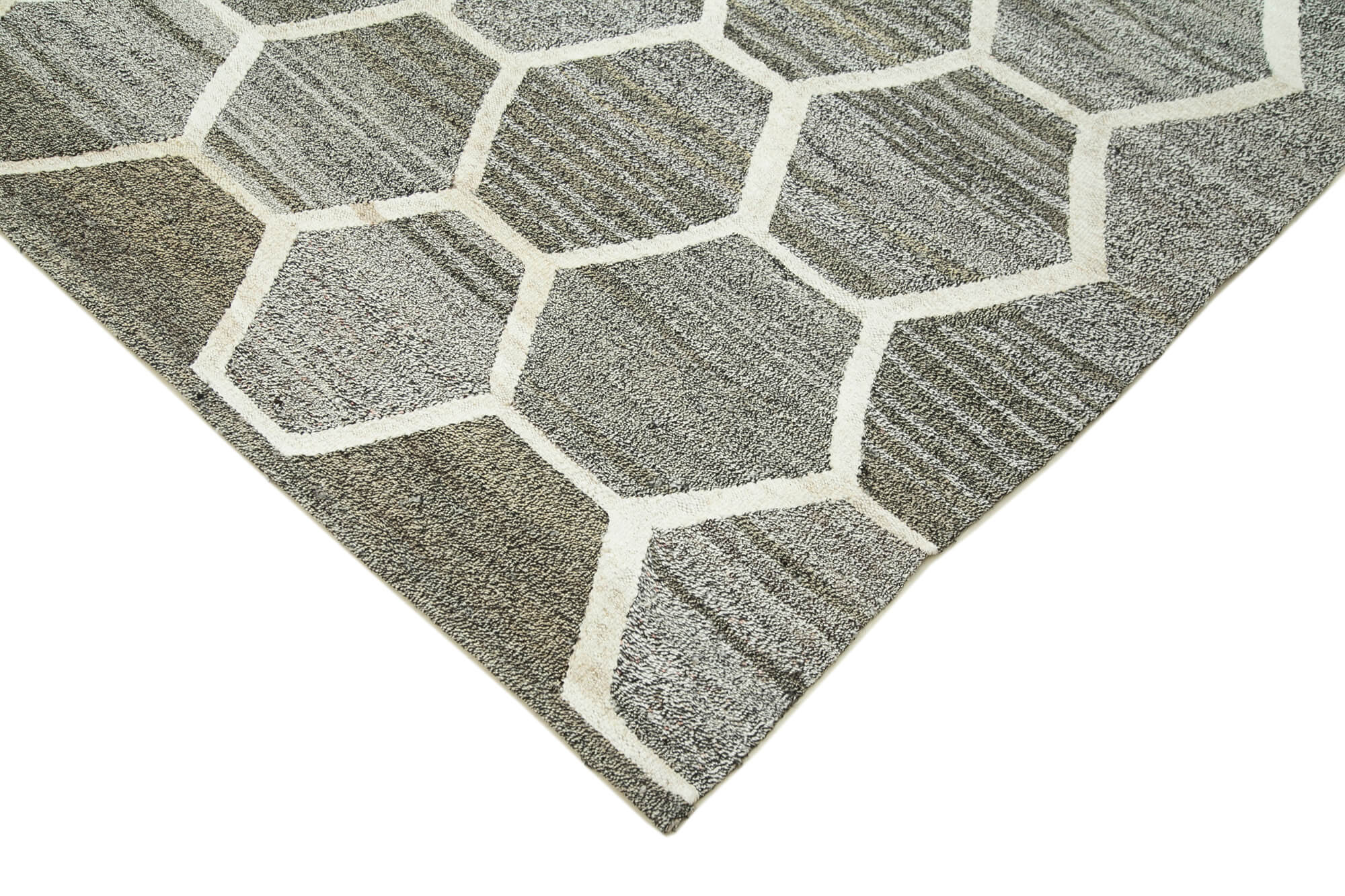 Handmade Wool Area Rug – Grey Geometric Vintage Hand Woven Rug 8'3''x9'11''