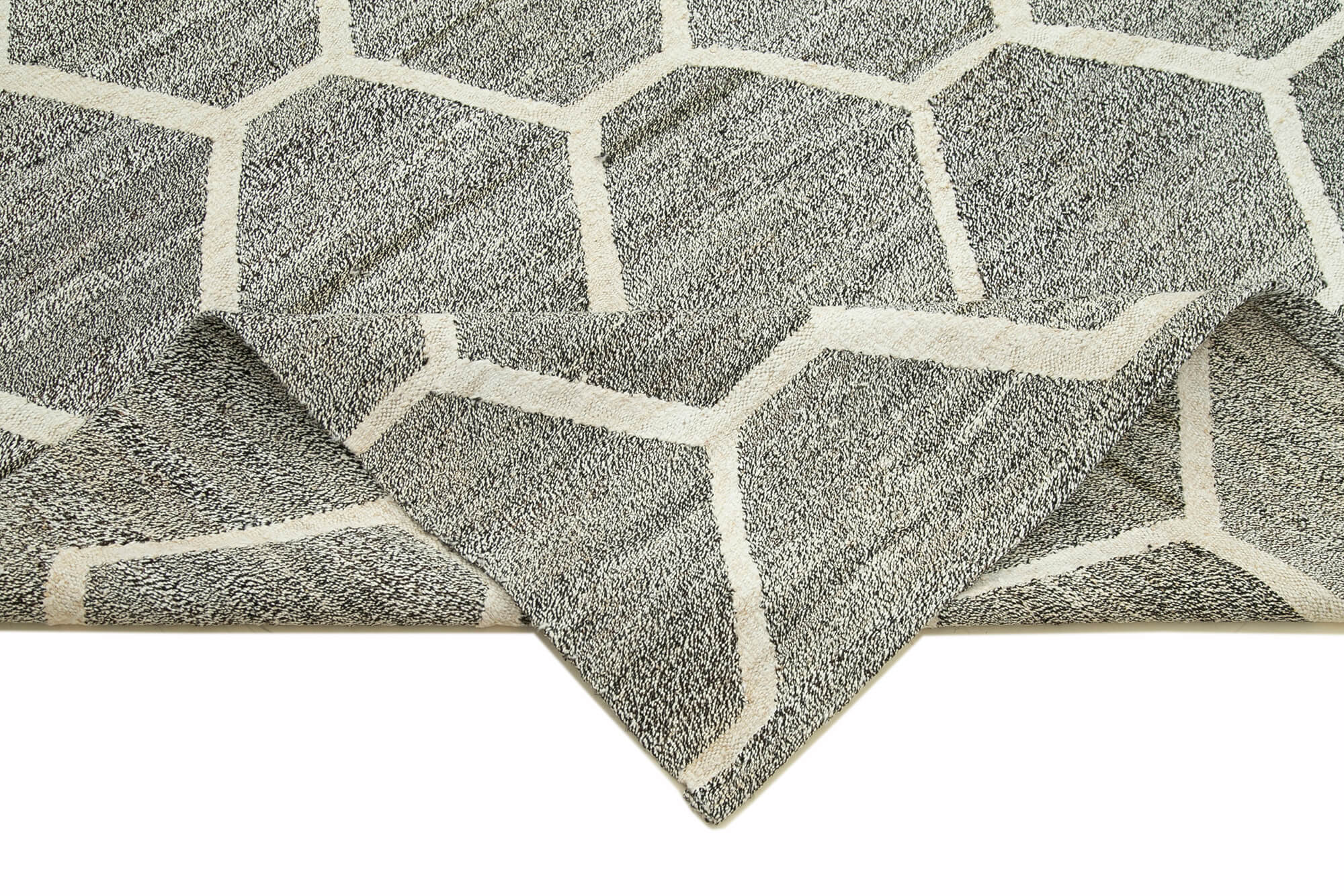 Handmade Wool Area Rug – Grey Geometric Vintage Hand Woven Rug 8'3''x9'11''