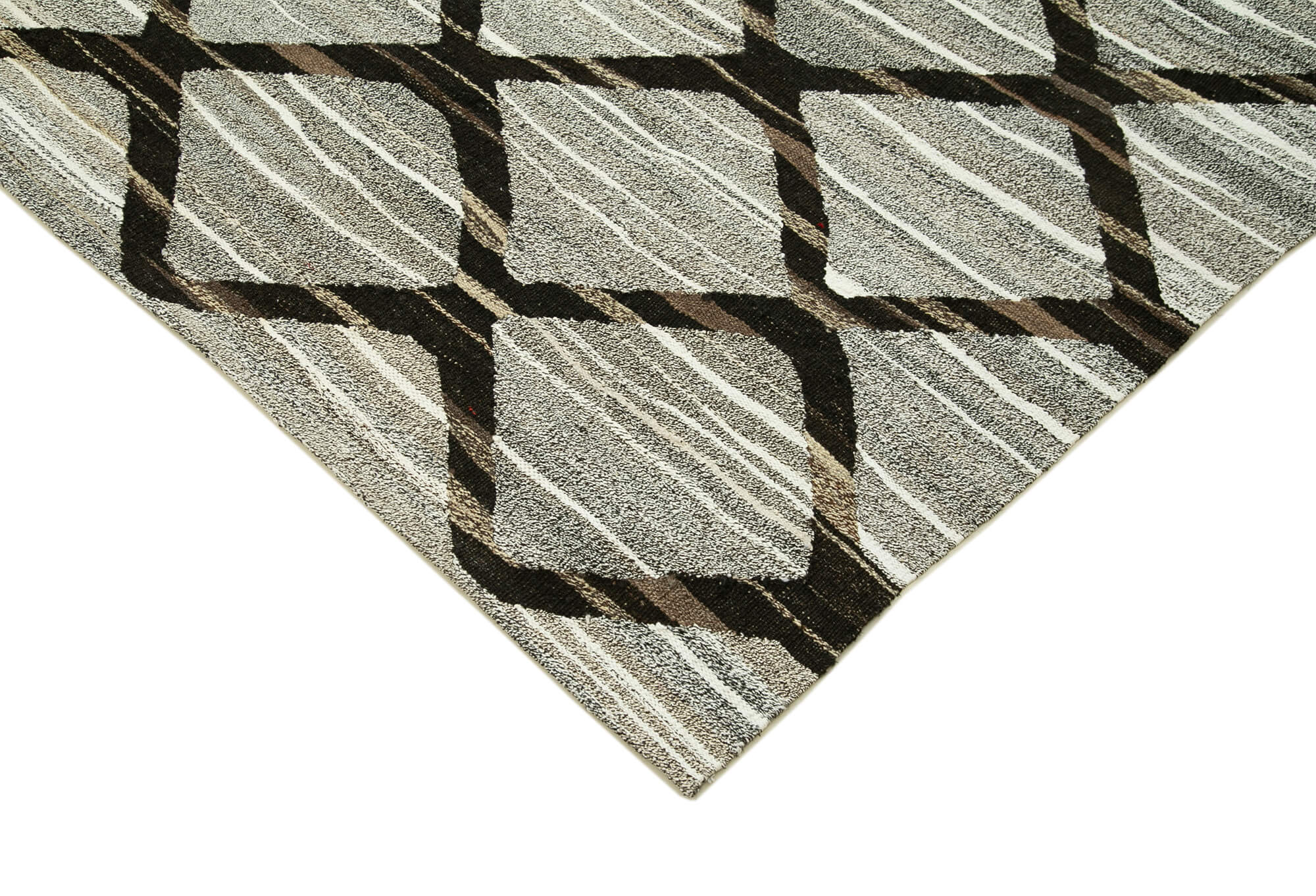 Handmade Wool Area Rug - Scrap Grey Geometric Cotton Wool Rug 8'x10' by Agacan