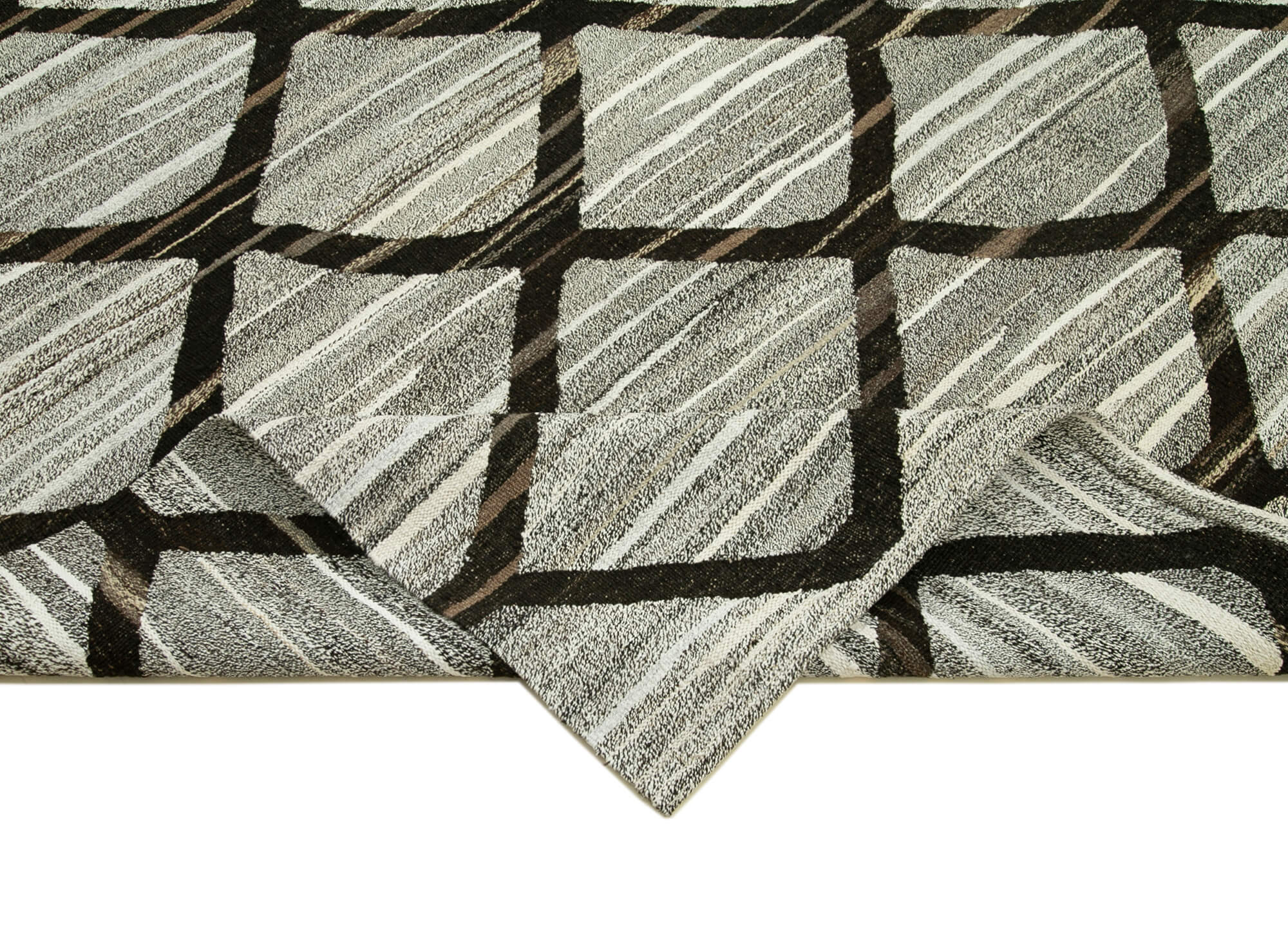 Handmade Wool Area Rug - Scrap Grey Geometric Cotton Wool Rug 8'x10' by Agacan