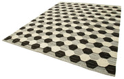 Handmade Area Rug - Geometric Cotton Wool Vintage Turkish Carpet 7'11''x10'0''