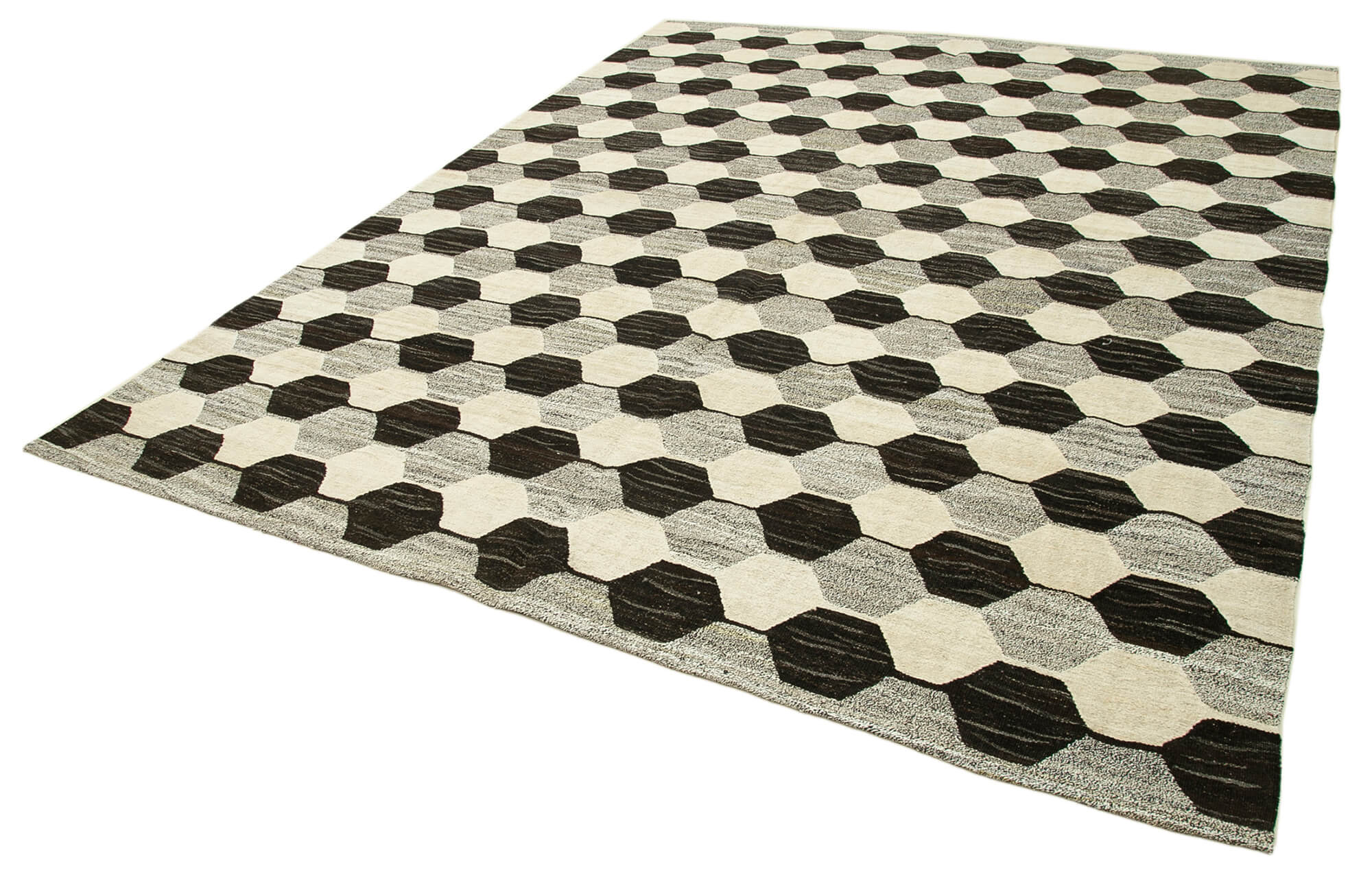 Handmade Area Rug - Geometric Cotton Wool Vintage Turkish Carpet 7'11''x10'0''