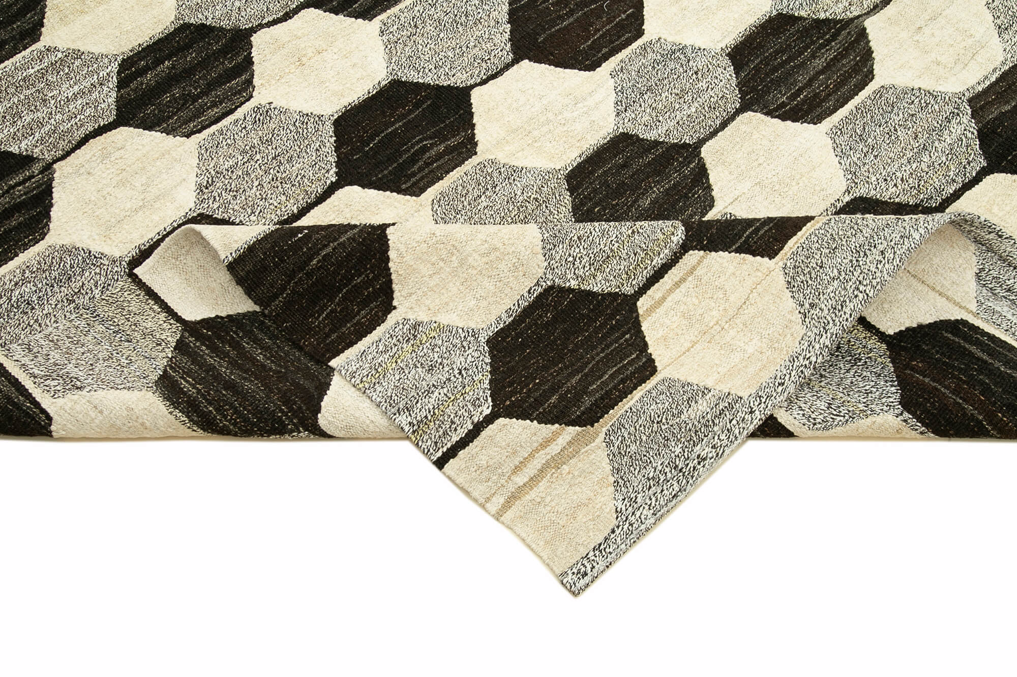 Handmade Area Rug - Geometric Cotton Wool Vintage Turkish Carpet 7'11''x10'0''