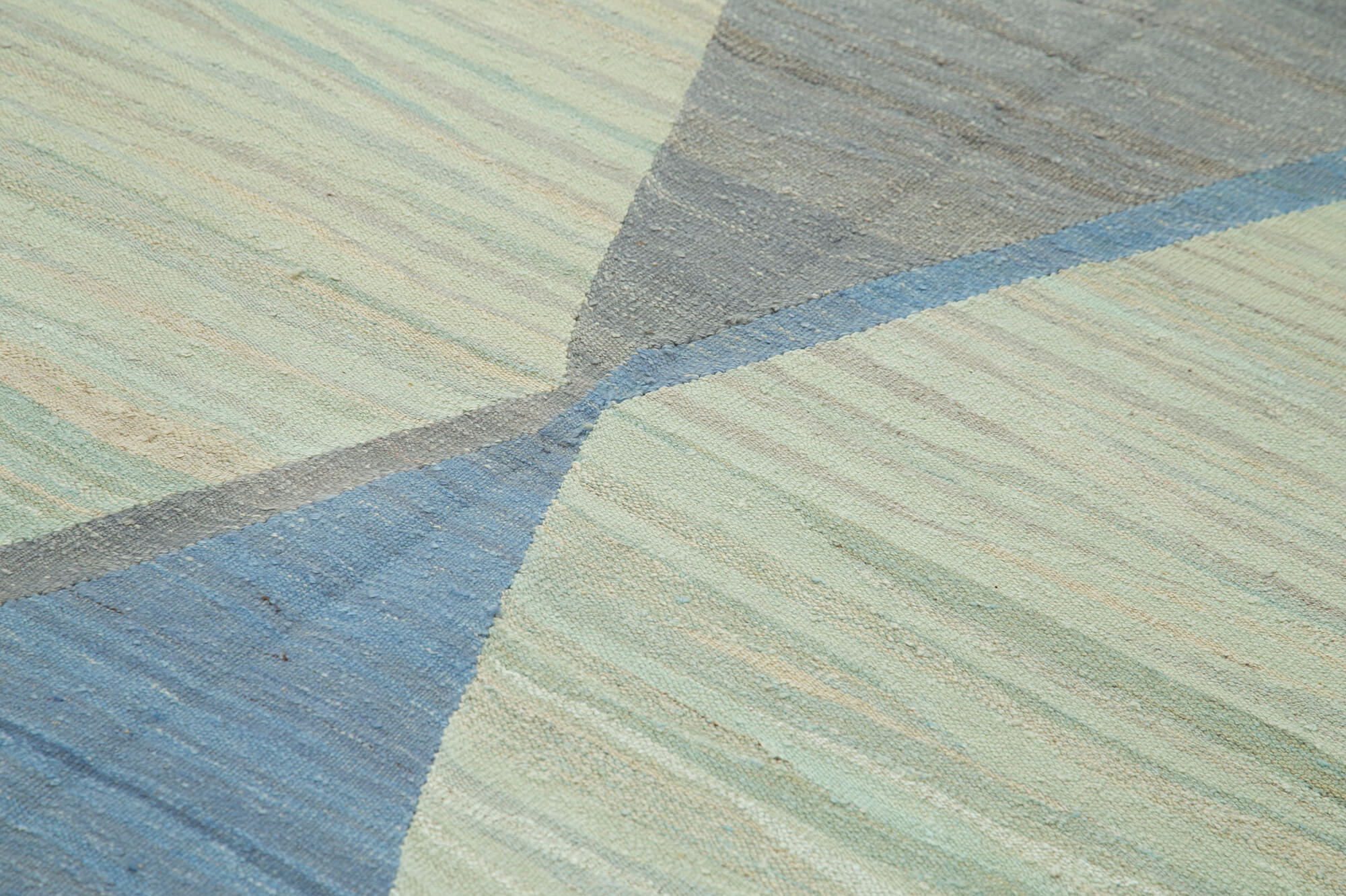Scrap Blue Geometric Cotton Wool Handmade Area Rug 8'6'' x 10'11''