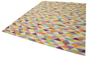 Handmade Area Rug – Orange Geometric Wool Cotton Vintage Turkish Carpet 8'7"x10'10"
