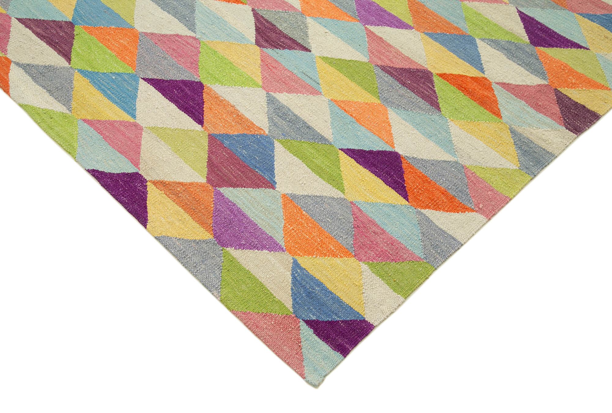 Handmade Area Rug – Orange Geometric Wool Cotton Vintage Turkish Carpet 8'7"x10'10"