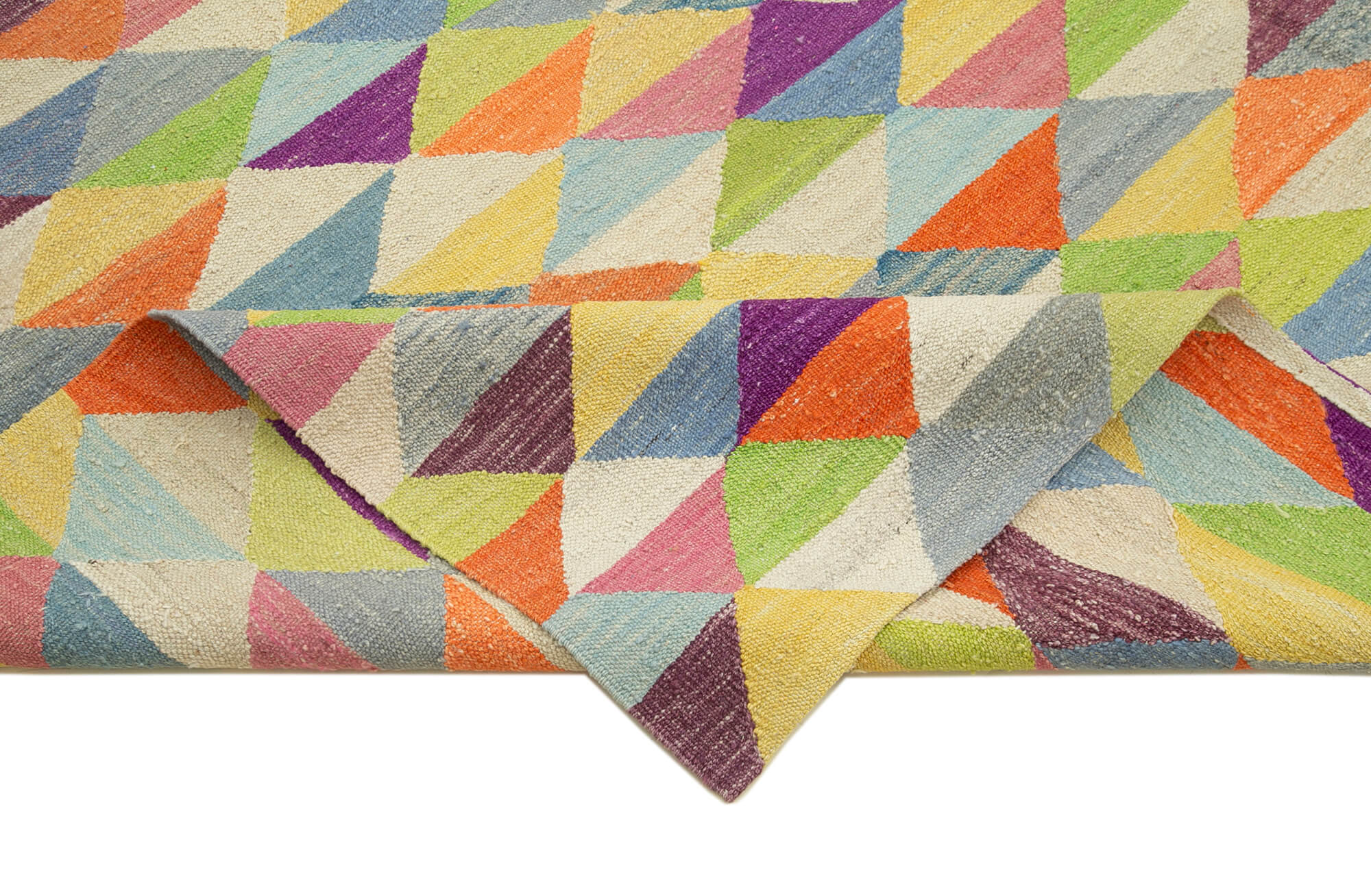 Handmade Area Rug – Orange Geometric Wool Cotton Vintage Turkish Carpet 8'7"x10'10"