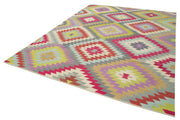 Handmade Area Rug - Pink Geometric Cotton Wool Vintage Turkish Carpet 8'8" x 11'1"