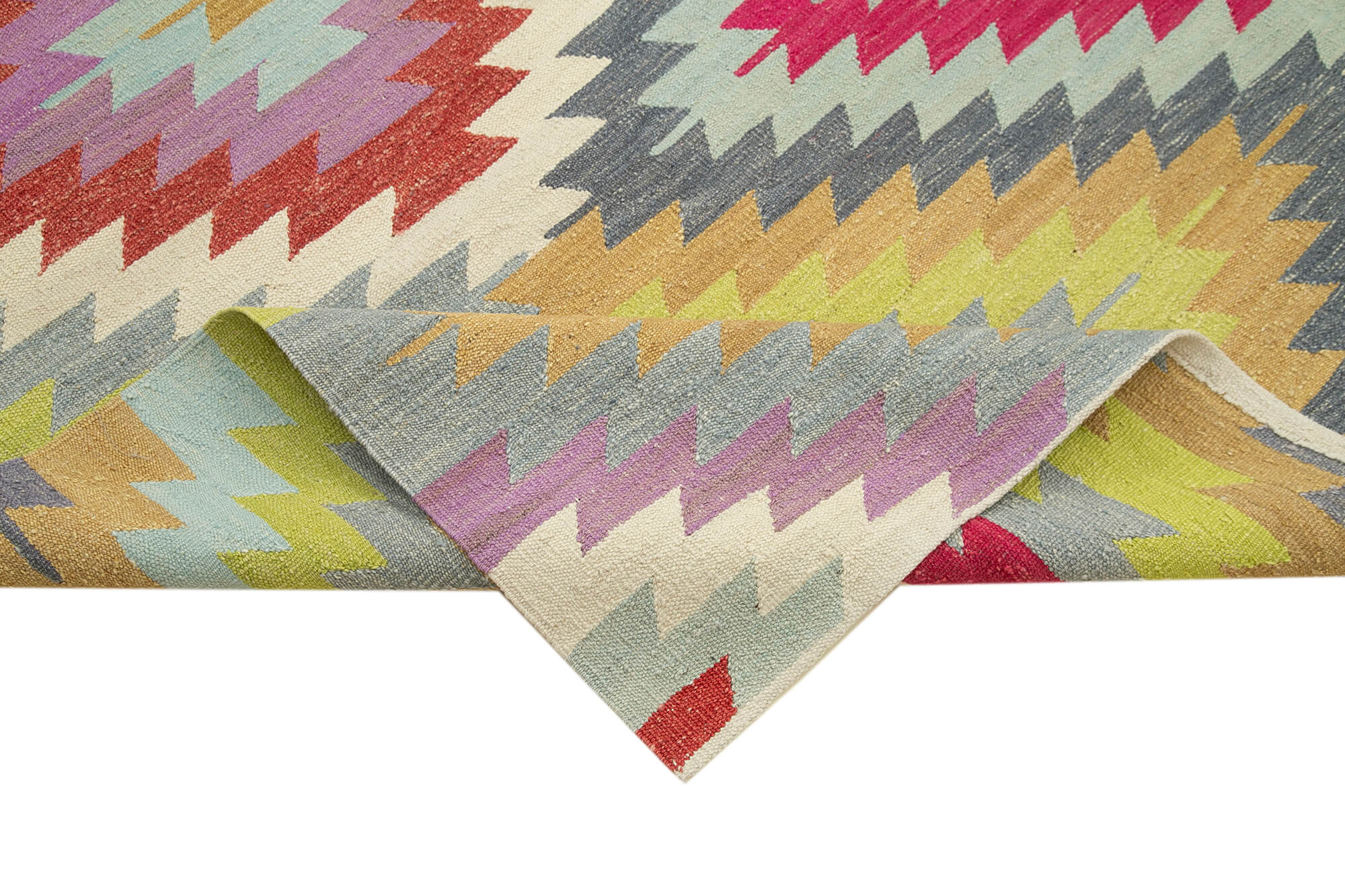 Handmade Area Rug - Pink Geometric Cotton Wool Vintage Turkish Carpet 8'8" x 11'1"