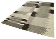 Scrap Black Geometric Cotton Wool Handmade Area Rug 7'1'' x 10'8''