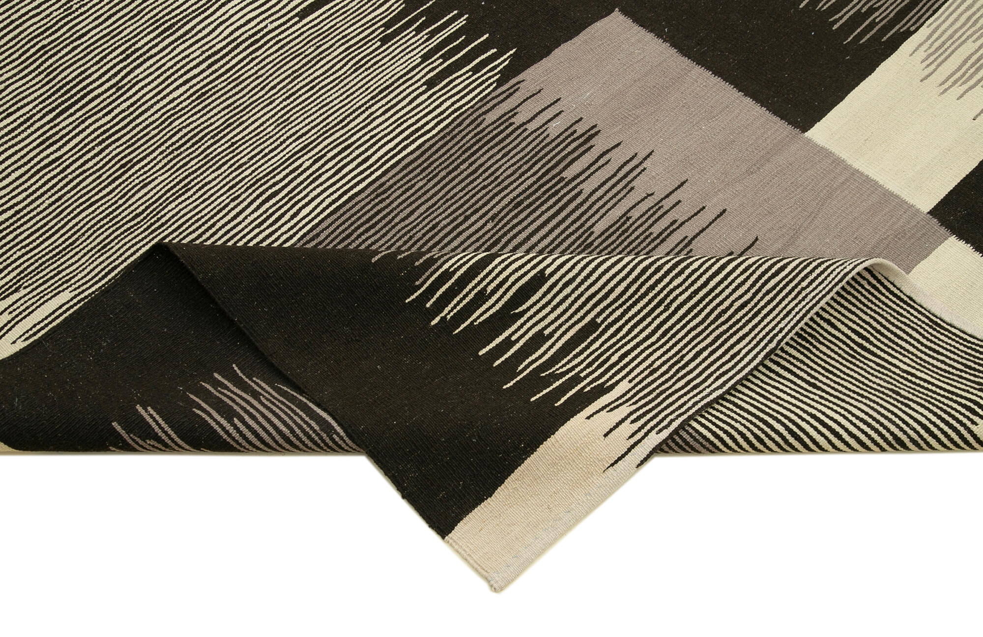 Scrap Black Geometric Cotton Wool Handmade Area Rug 7'1'' x 10'8''