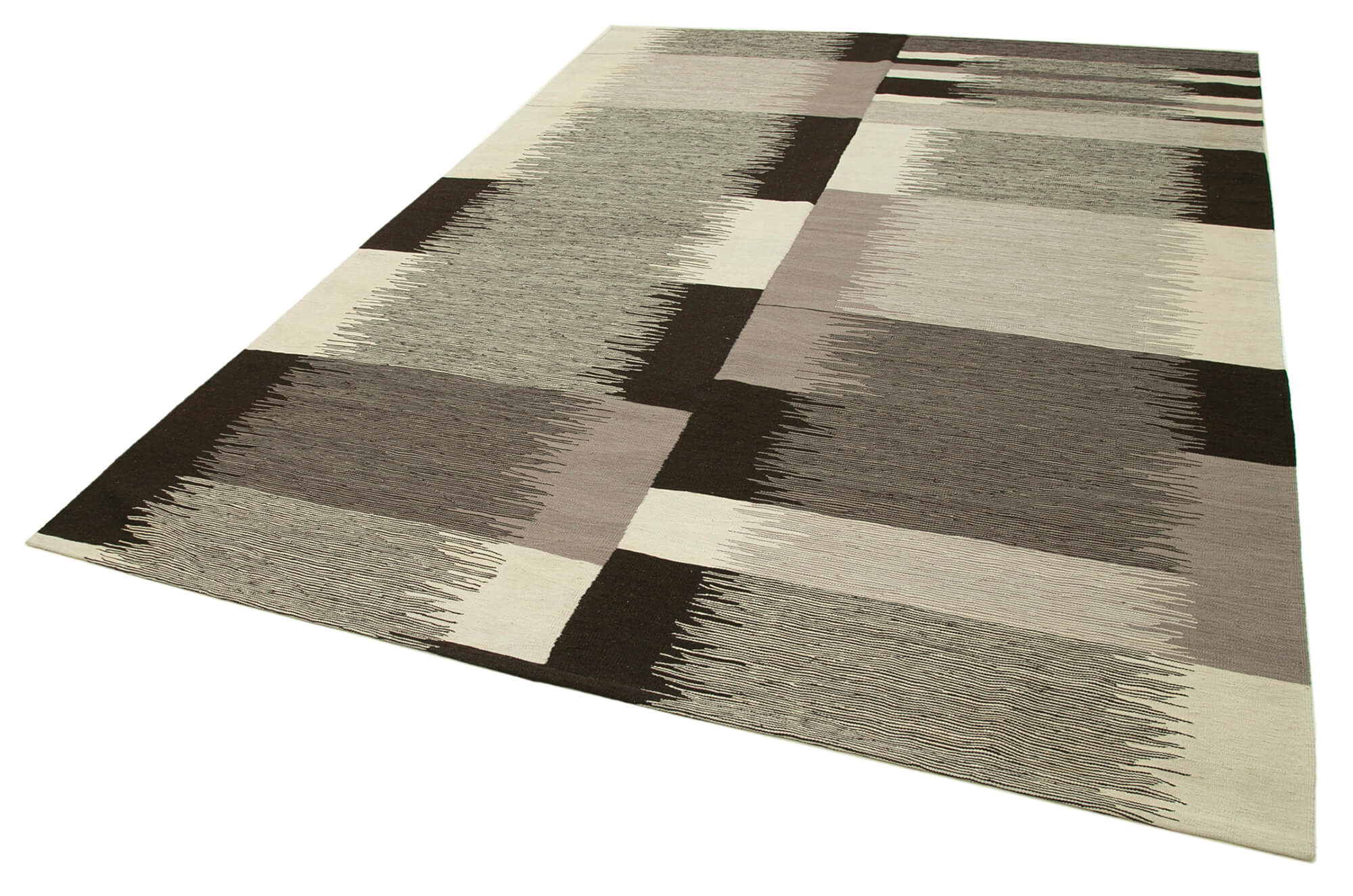 Handmade Wool Area Rug – Neutral Beige Geometric Cotton Wool Rug 7'4''x10'2''