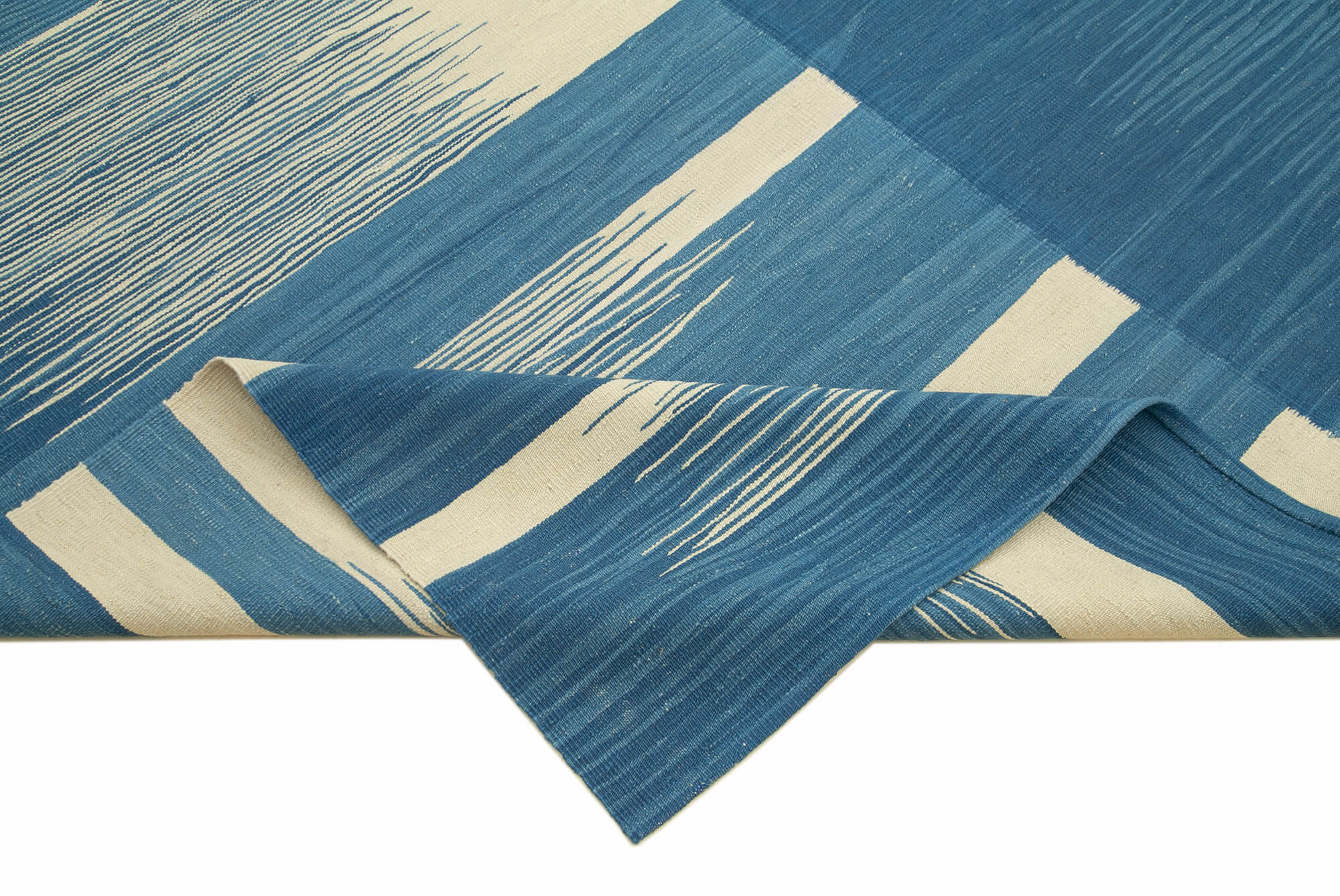 Scrap Blue Geometric Cotton Wool Handmade Area Rug 6'10'' x 10'4''