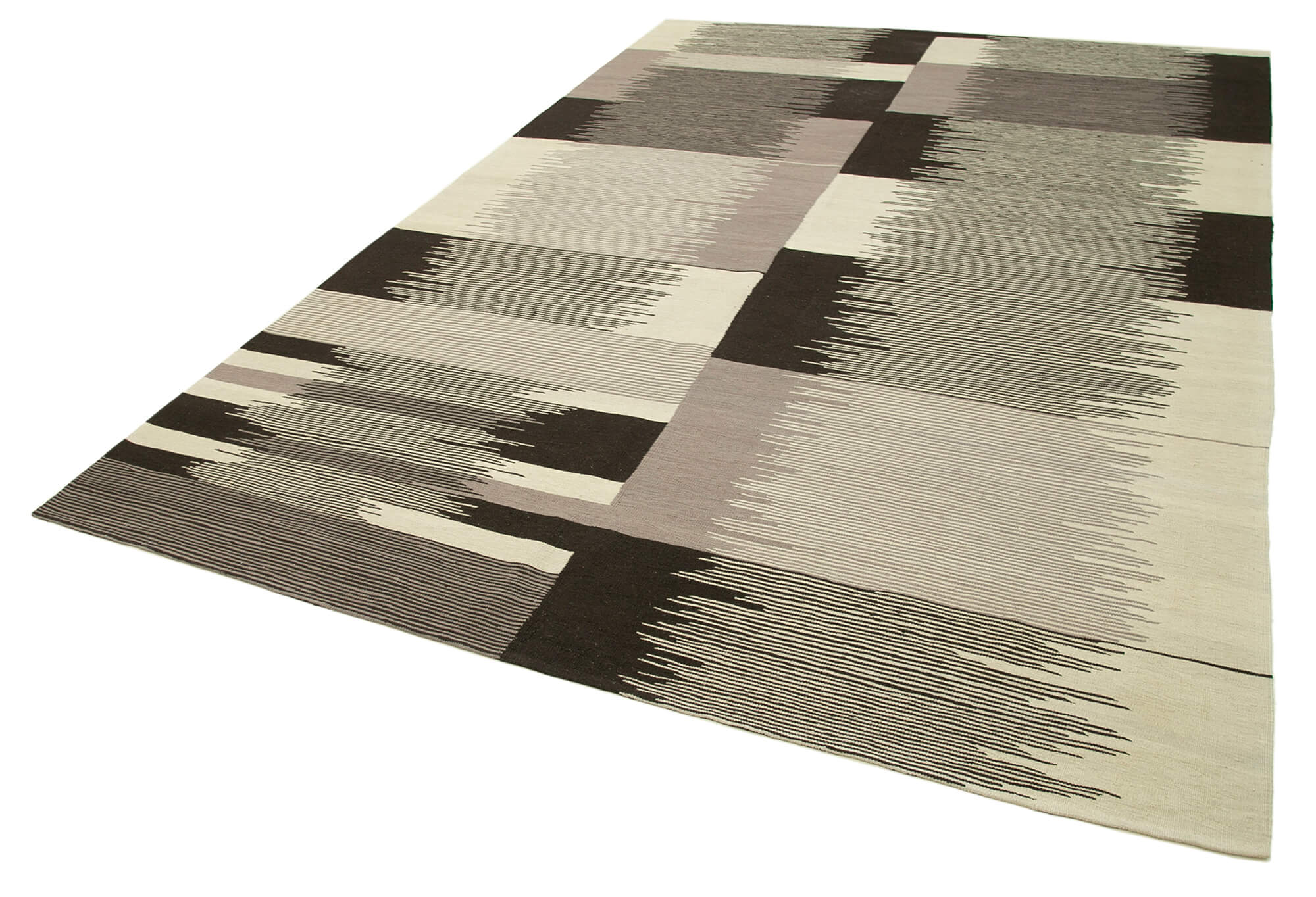Scrap Beige Geometric Cotton Wool Handmade Area Rug 7'2'' x 10'6''