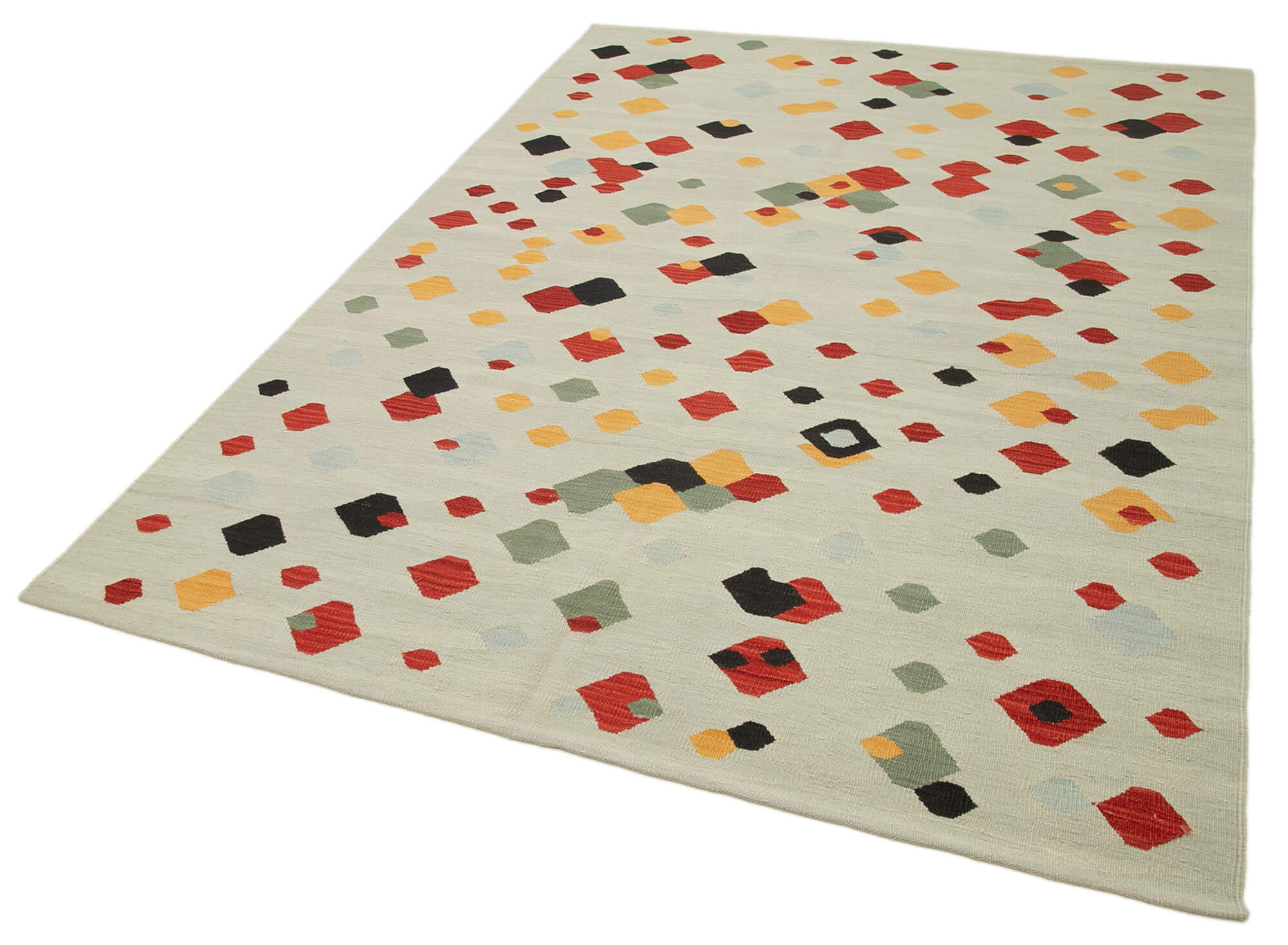 Scrap Beige Geometric Cotton Wool Handmade Area Rug 5'9'' x 8'1''