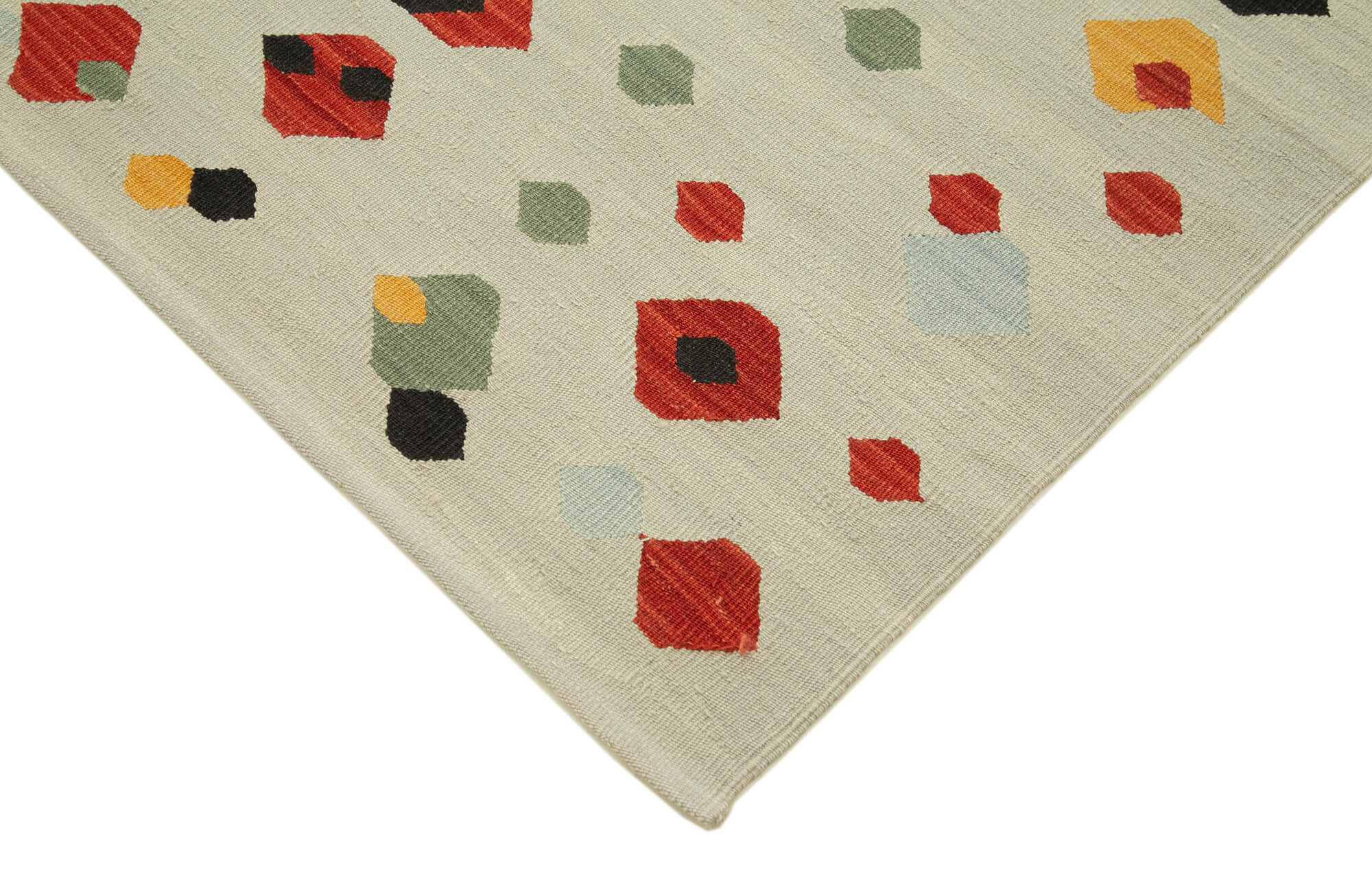 Scrap Beige Geometric Cotton Wool Handmade Area Rug 5'9'' x 8'1''
