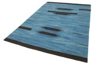 Scrap Blue Geometric Cotton Wool Handmade Area Rug 5'11'' x 8'4''
