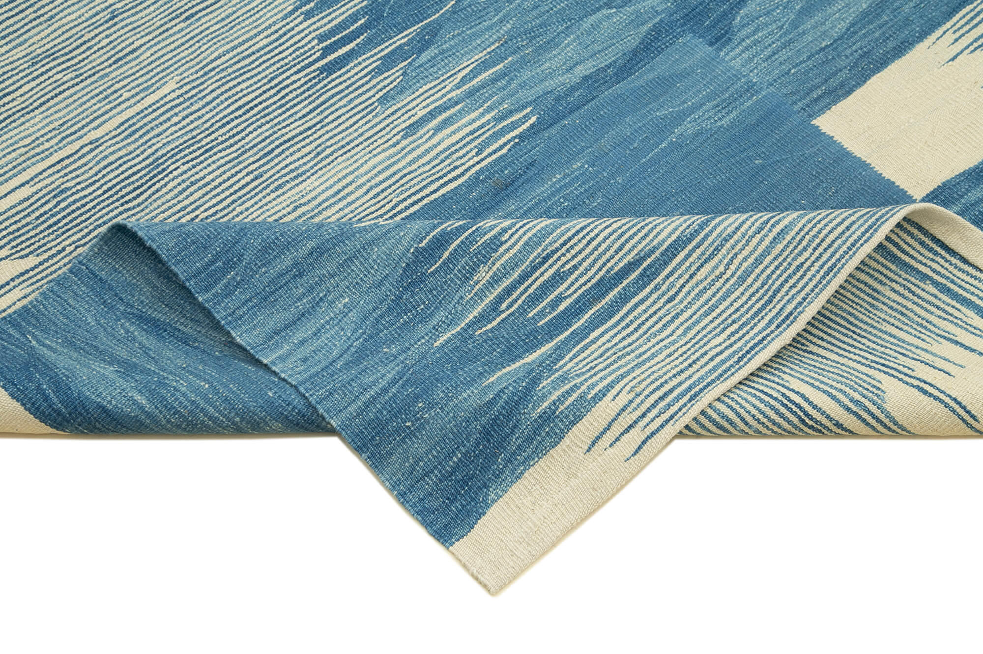 Handmade Area Rug – Blue Geometric Cotton Wool Vintage Handwoven Carpet 5'9''x8'6''